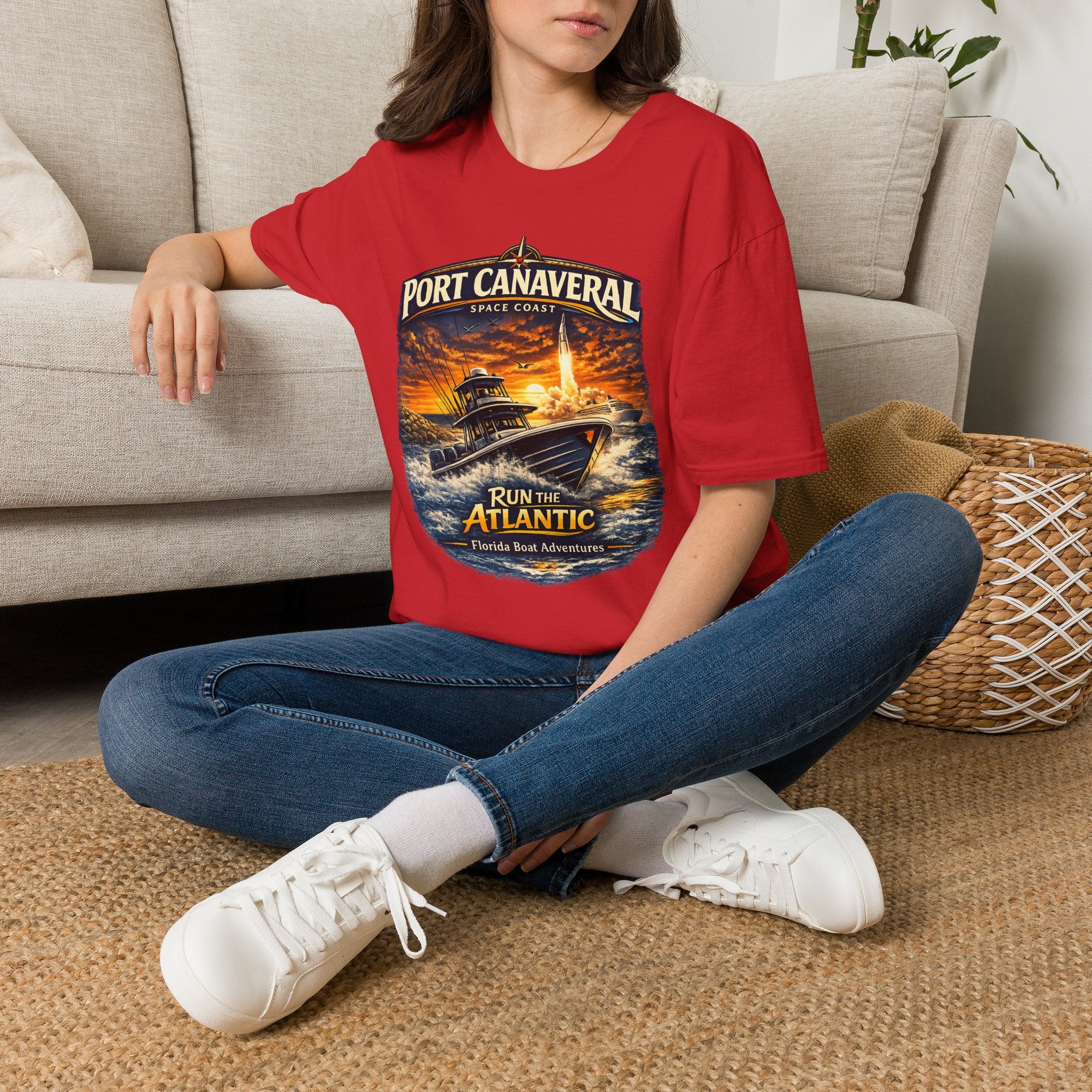 Port Canaveral Space Coast Boating Tee | Cape Canaveral Atlantic Fishing Shirt for Men | Gildan 6400 Florida T-Shirt