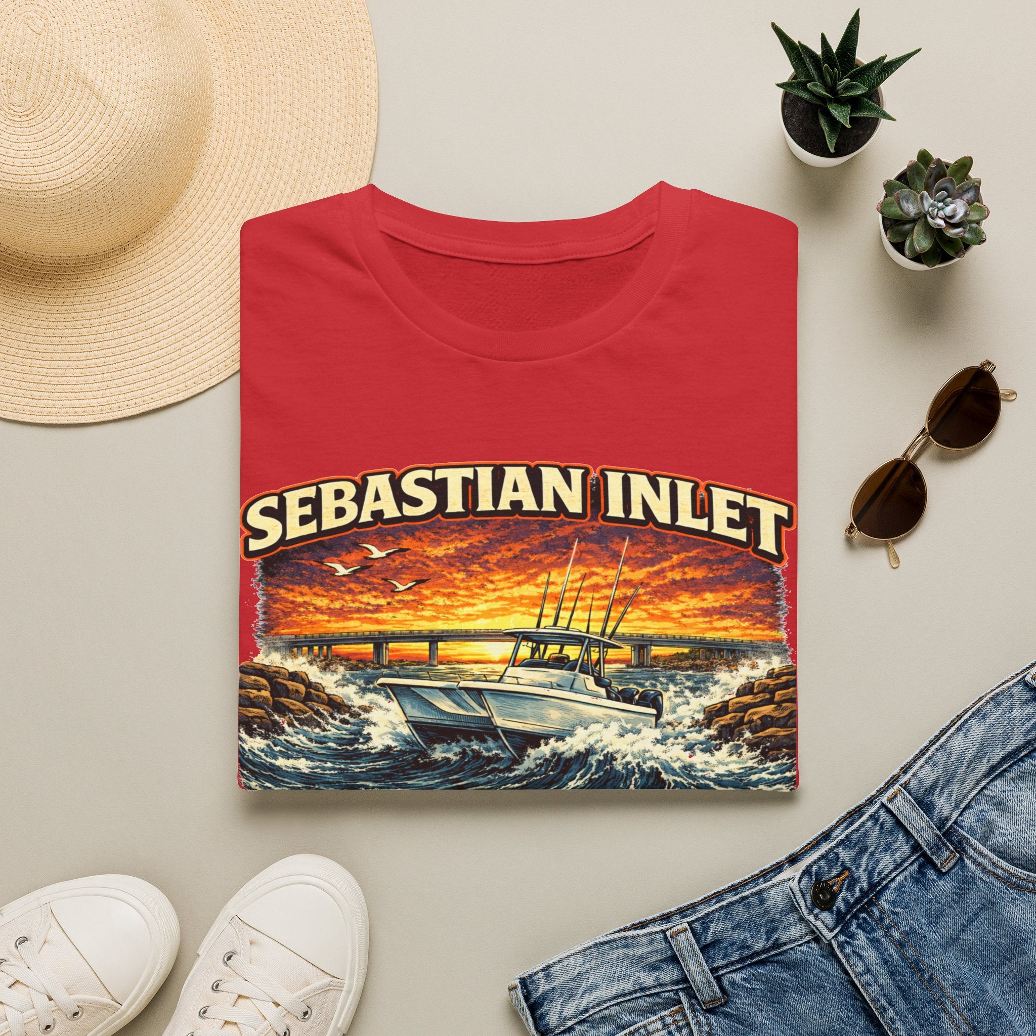 Sebastian Inlet Respect the Outgoing Tee | Florida Fishing & Boating Shirt for Men | Gildan 6400 Space Coast T-Shirt