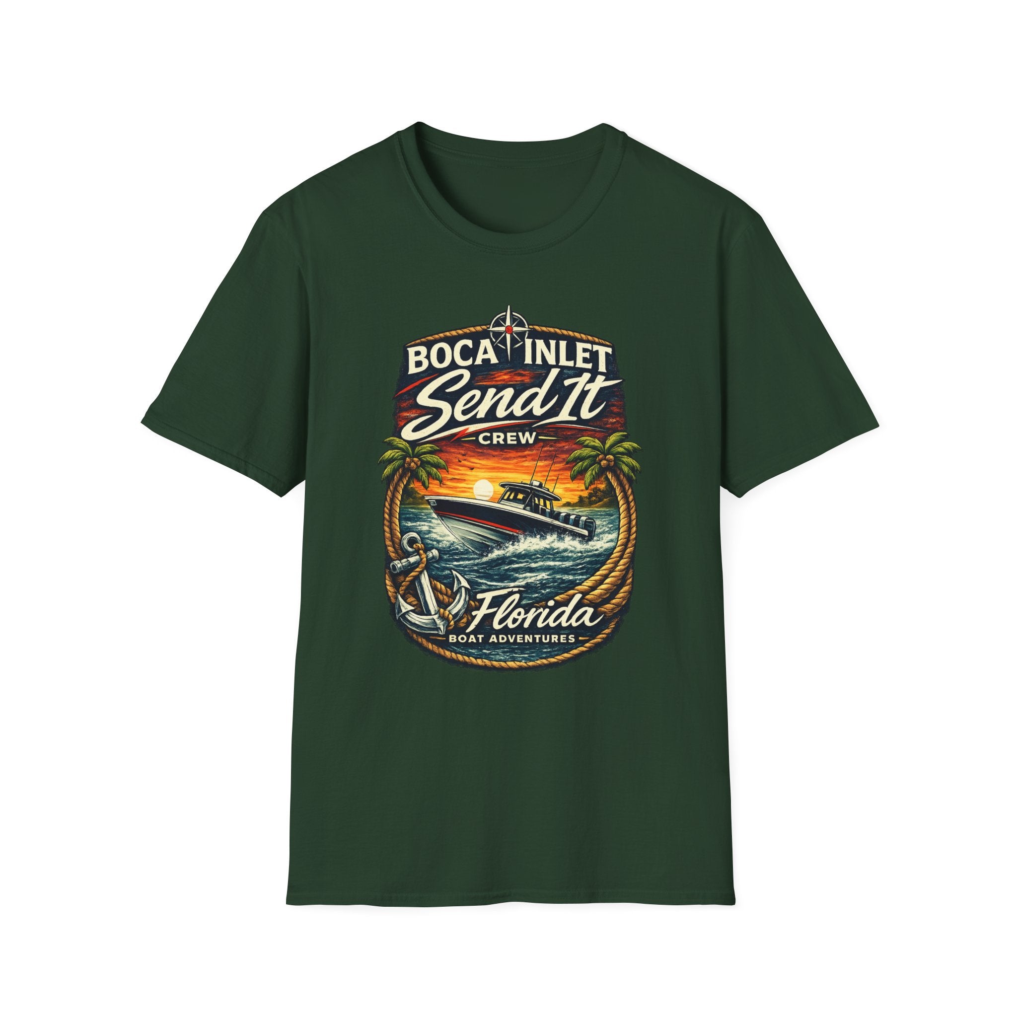 Boca Inlet Coastal Lifestyle Tee | Boca Raton Florida Boating Shirt for Men | Gildan 6400 South Florida T-Shirt