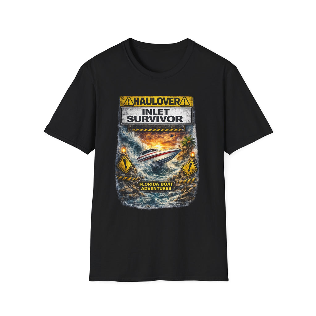 Haulover Inlet Survivor Tee | Miami Florida Boating & Offshore Fishing Shirt for Men | Gildan 6400 South Florida Inlet T-Shirt