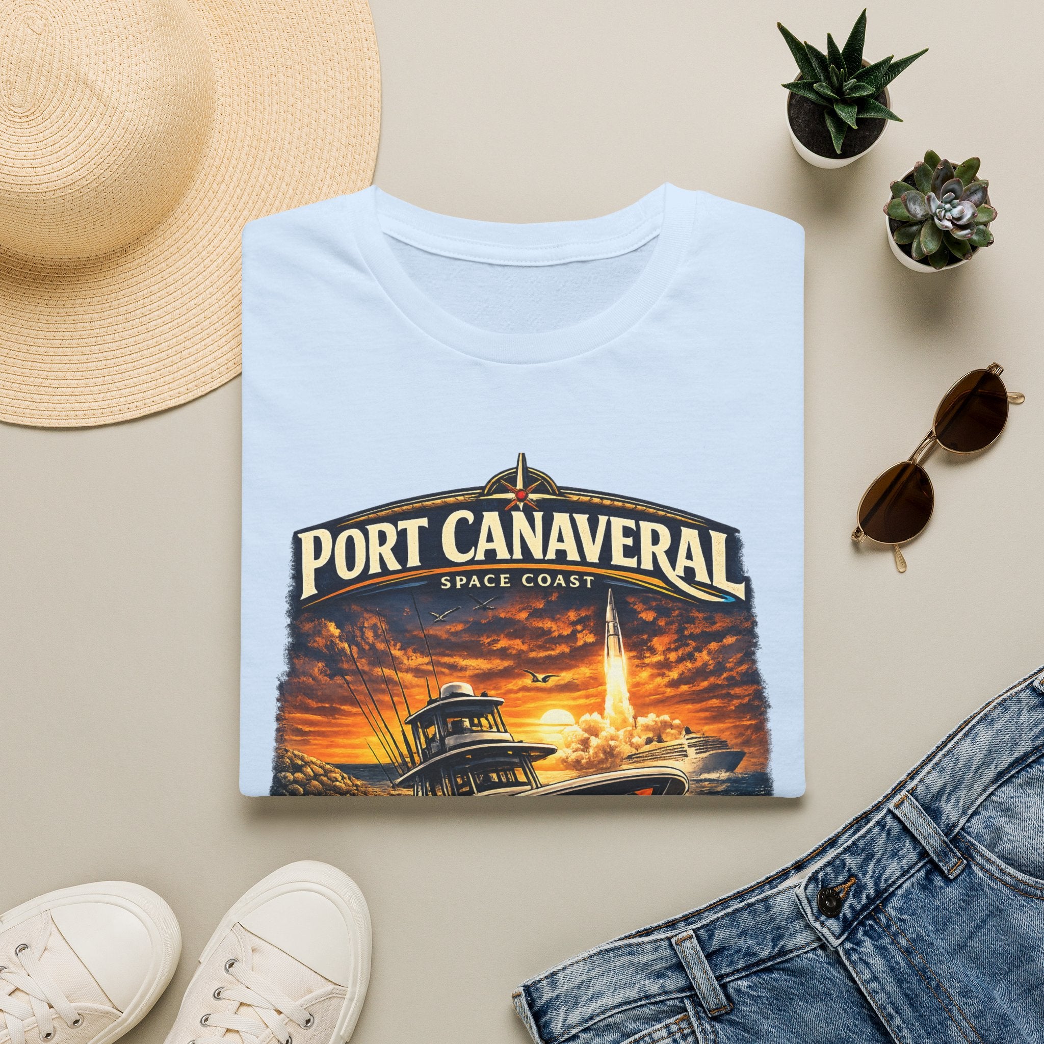 Port Canaveral Space Coast Boating Tee | Cape Canaveral Atlantic Fishing Shirt for Men | Gildan 6400 Florida T-Shirt