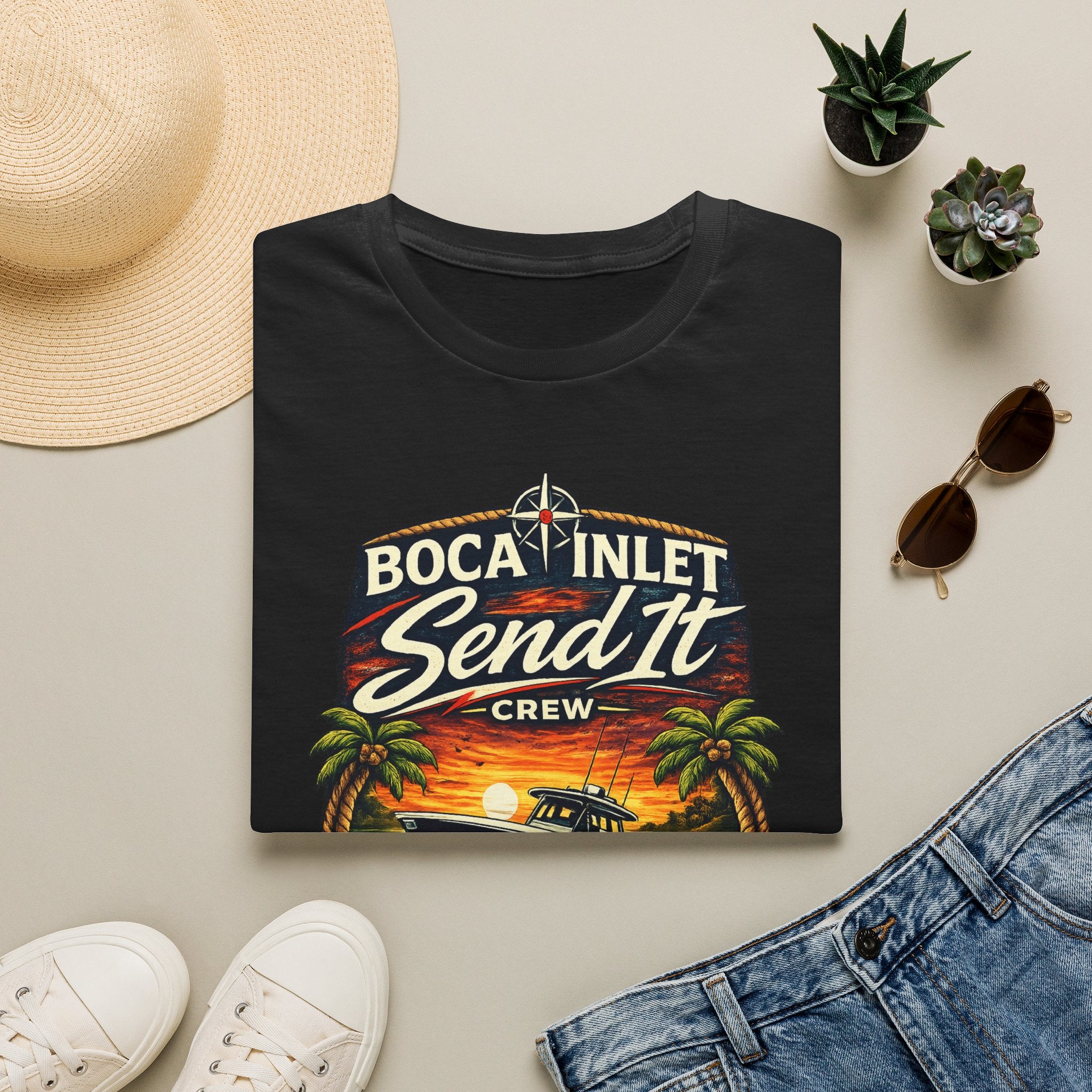 Boca Inlet Coastal Lifestyle Tee | Boca Raton Florida Boating Shirt for Men | Gildan 6400 South Florida T-Shirt