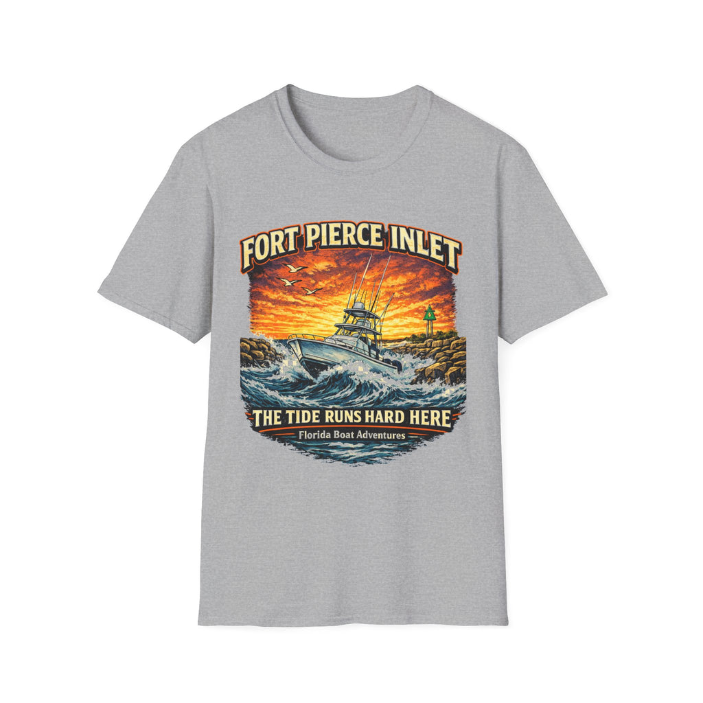 Fort Pierce Inlet Respect the Current Tee | Treasure Coast Florida Boating & Fishing Shirt for Men | Gildan 6400 T-Shirt