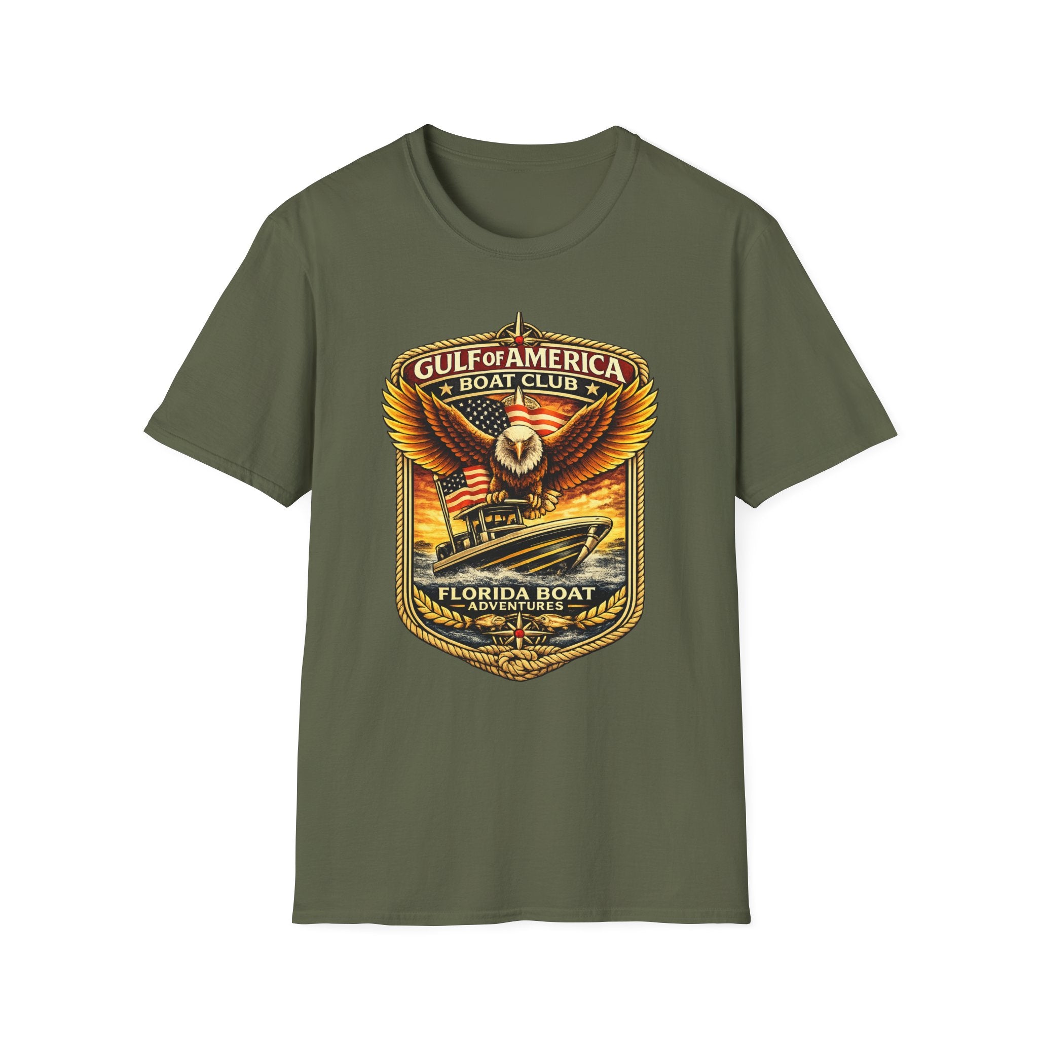 Gulf of America Boat Club Tee | Florida Gulf Coast Boating & Fishing Shirt for Men | Gildan 6400 T-Shirt