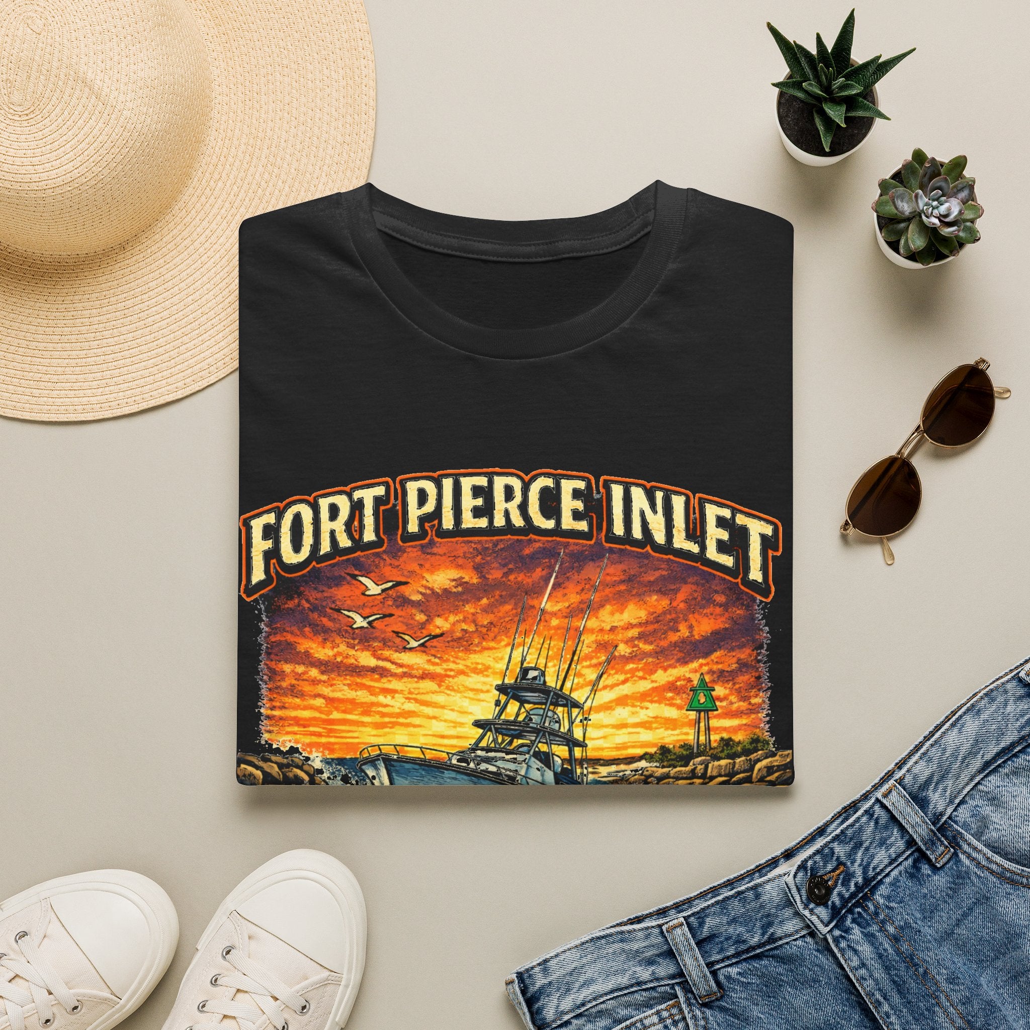 Fort Pierce Inlet Respect the Current Tee | Treasure Coast Florida Boating & Fishing Shirt for Men | Gildan 6400 T-Shirt