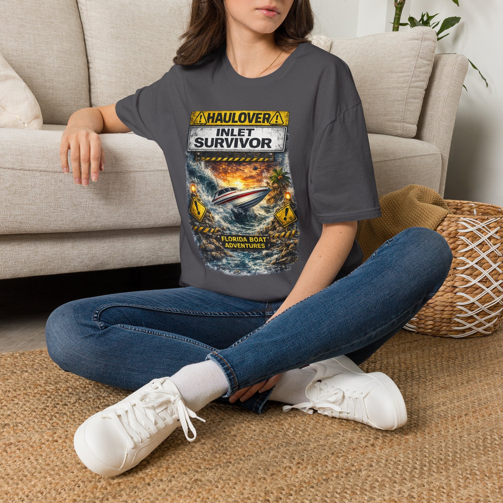 Haulover Inlet Survivor Tee | Miami Florida Boating & Offshore Fishing Shirt for Men | Gildan 6400 South Florida Inlet T-Shirt
