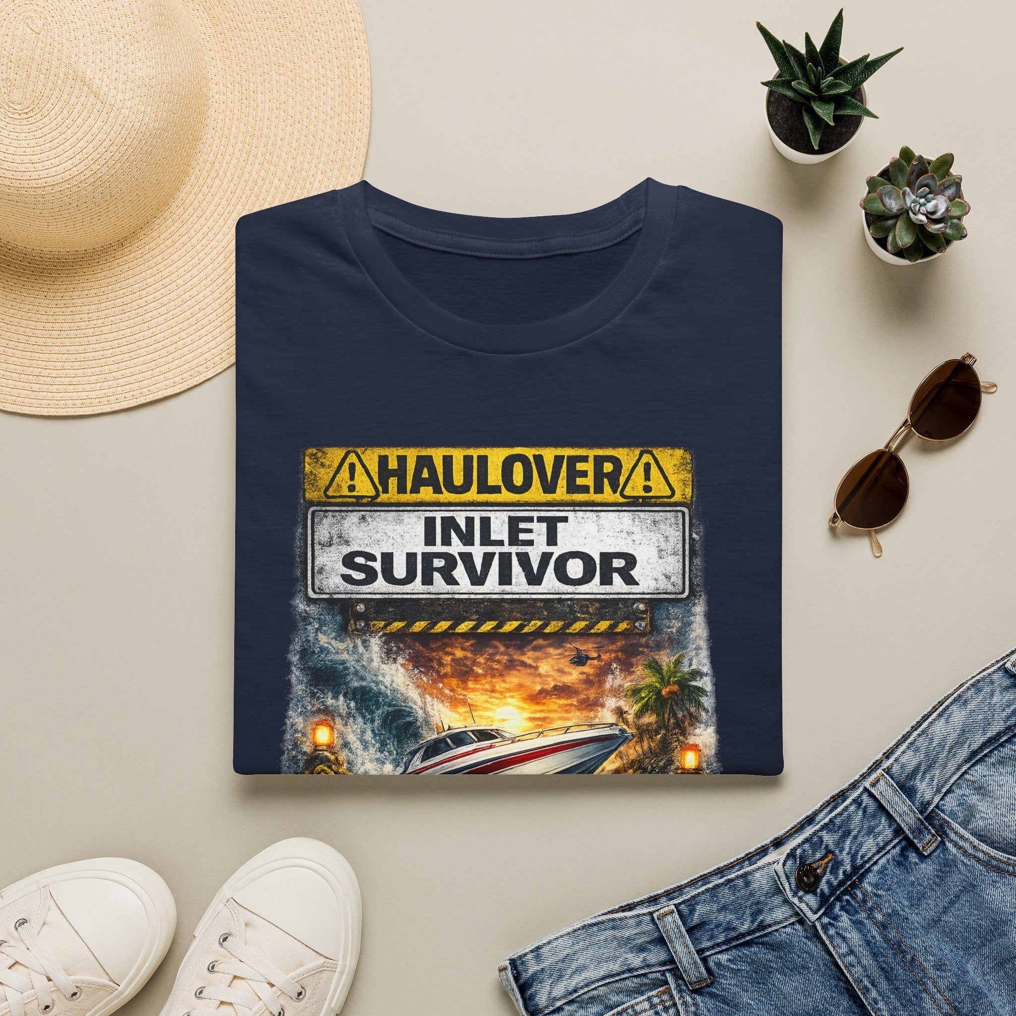 Haulover Inlet Survivor Tee | Miami Florida Boating & Offshore Fishing Shirt for Men | Gildan 6400 South Florida Inlet T-Shirt