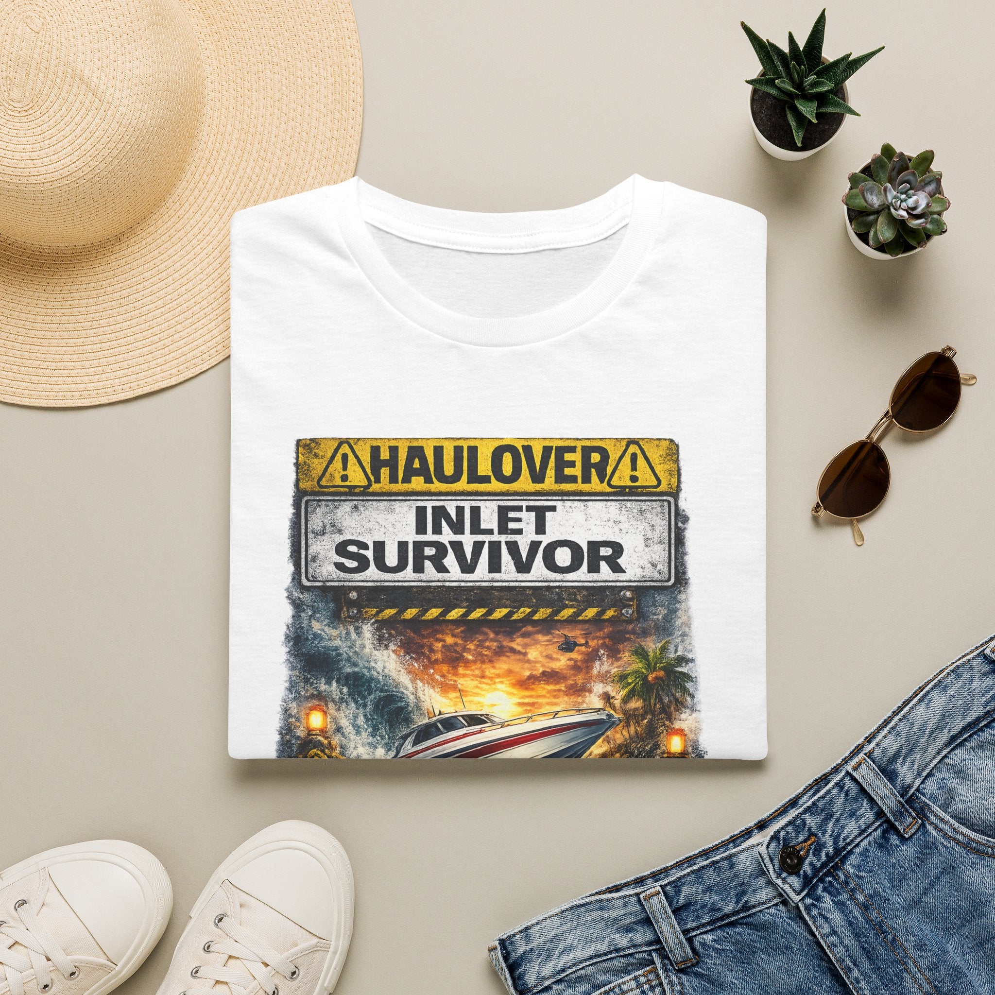 Haulover Inlet Survivor Tee | Miami Florida Boating & Offshore Fishing Shirt for Men | Gildan 6400 South Florida Inlet T-Shirt