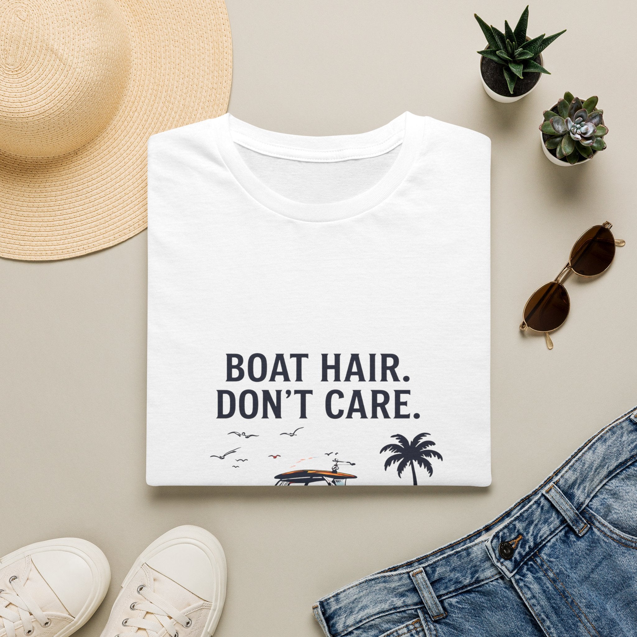 Boat Hair Don't Care Tee | Gulf of America Girl | Florida Boat Adventures Boating Shirt for Women | Gildan 6400 T-Shirt
