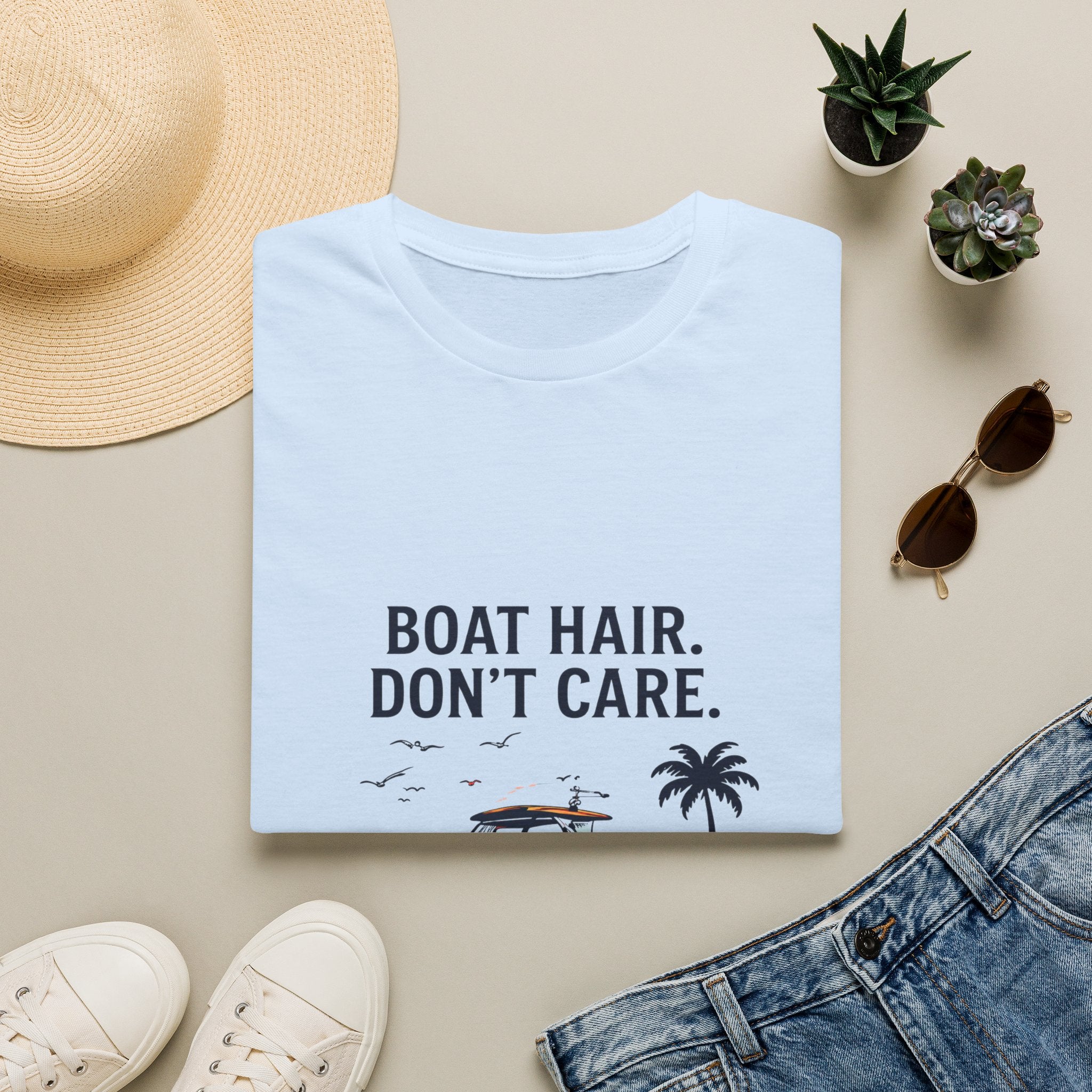 Boat Hair Don't Care Tee | Gulf of America Girl | Florida Boat Adventures Boating Shirt for Women | Gildan 6400 T-Shirt