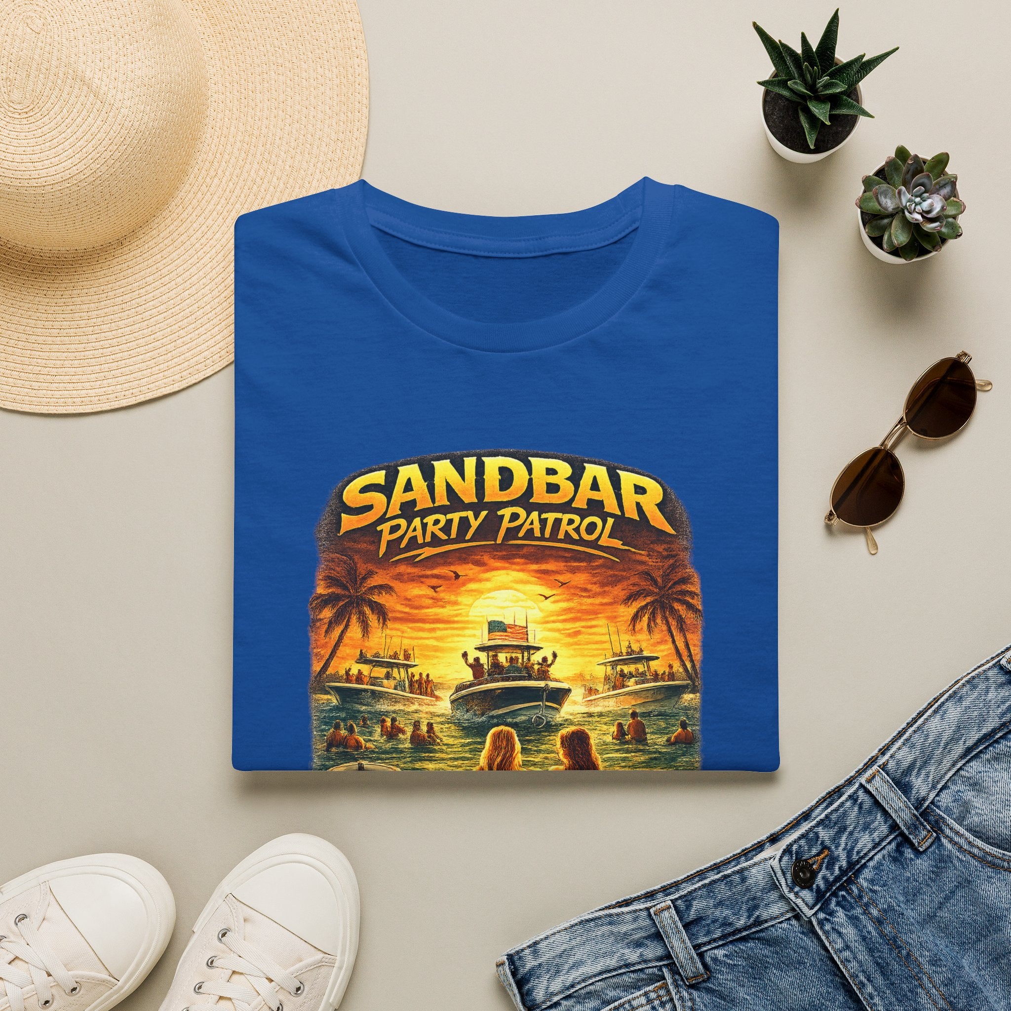 Sandbar Party Patrol Tee | Funny Florida Boating & Boat Party Shirt for Men | Gildan 6400 T-Shirt