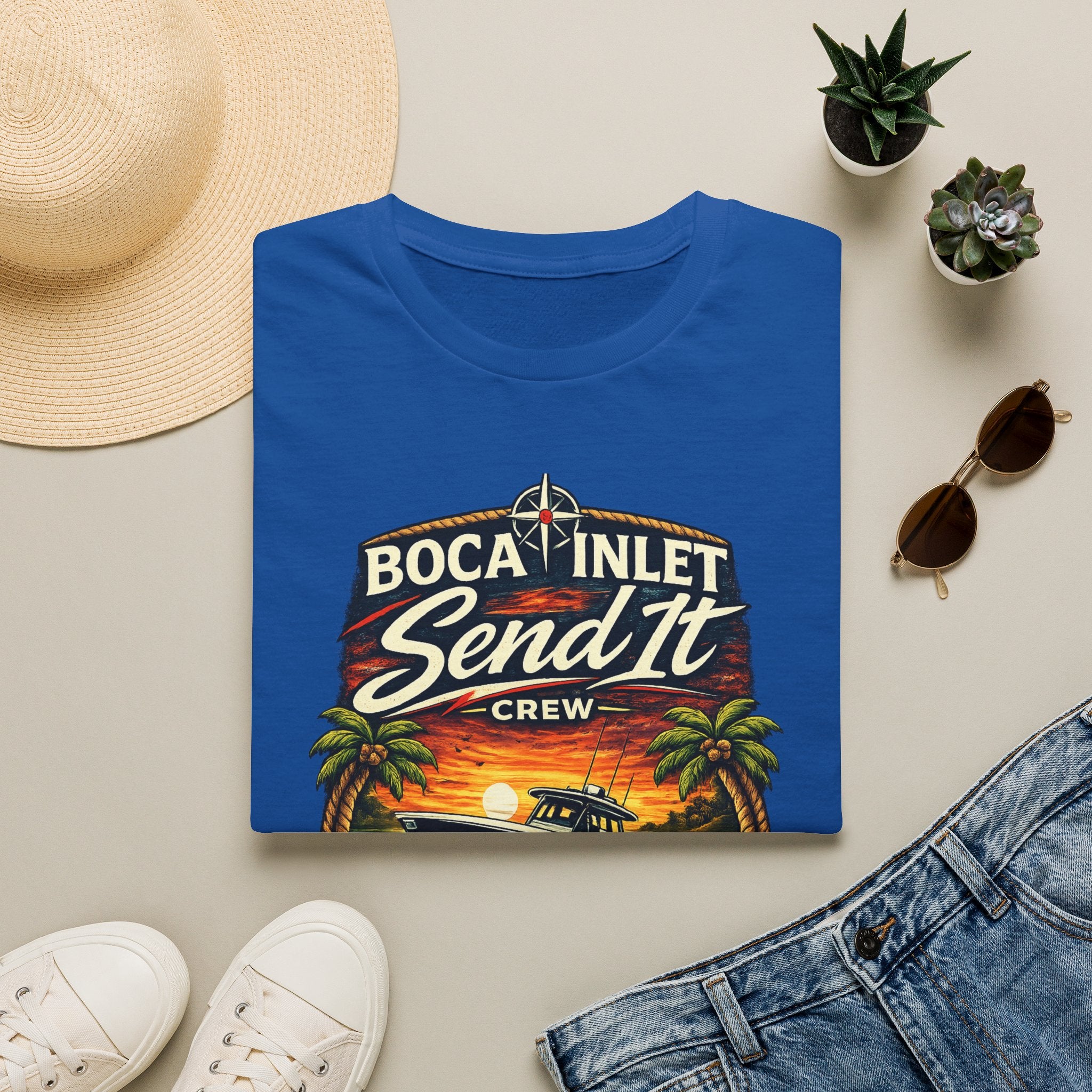 Boca Inlet Coastal Lifestyle Tee | Boca Raton Florida Boating Shirt for Men | Gildan 6400 South Florida T-Shirt