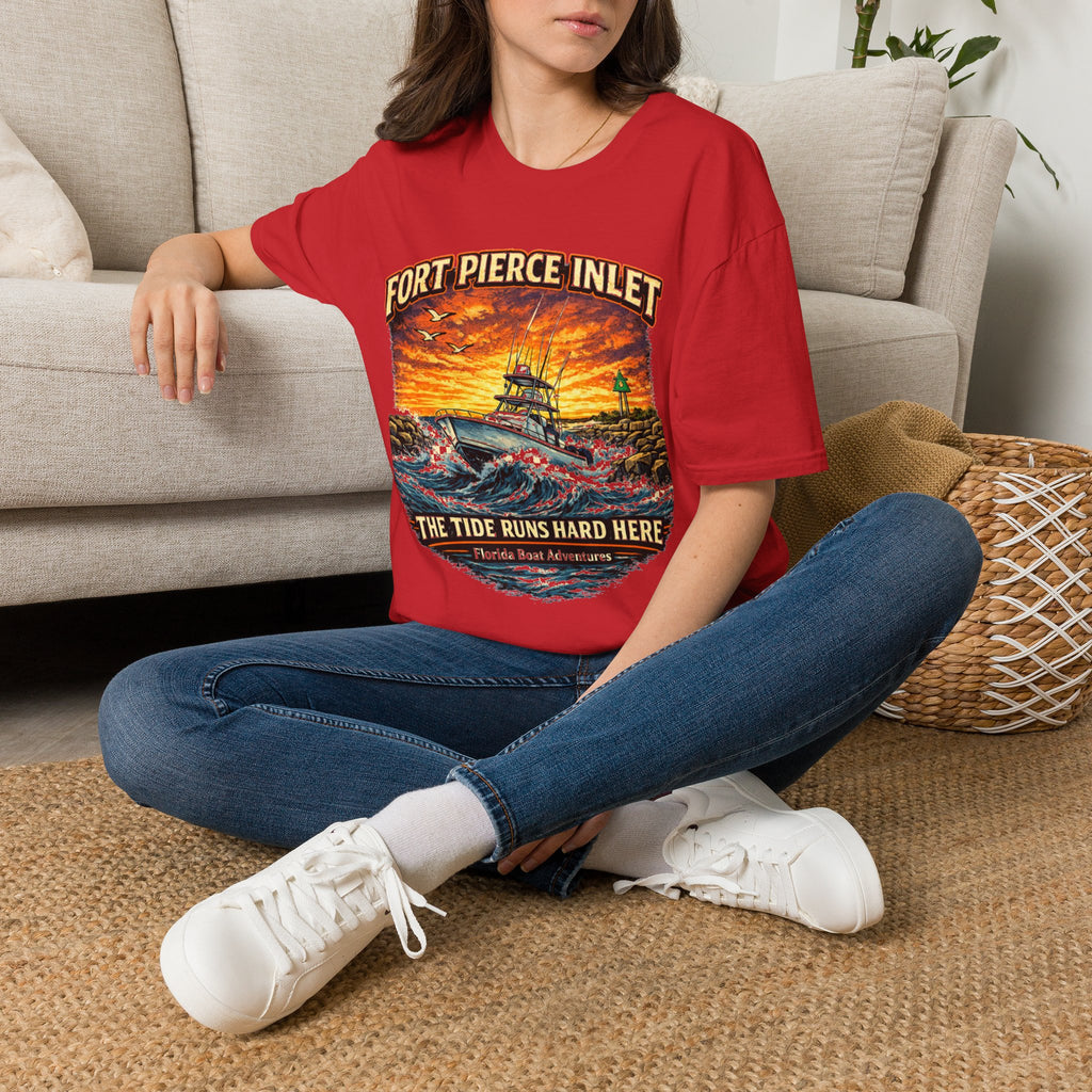 Fort Pierce Inlet Respect the Current Tee | Treasure Coast Florida Boating & Fishing Shirt for Men | Gildan 6400 T-Shirt