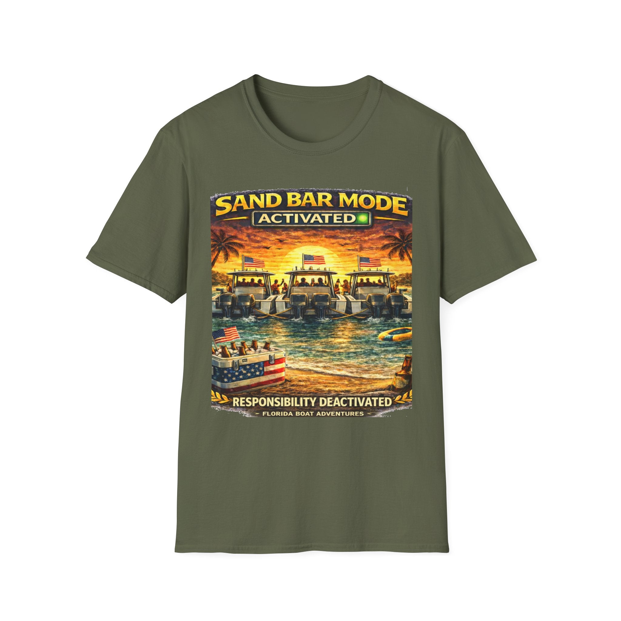 Sandbar Mode Activated Tee | Funny Florida Boating & Sandbar Party Shirt for Men | Gildan 6400 T-Shirt