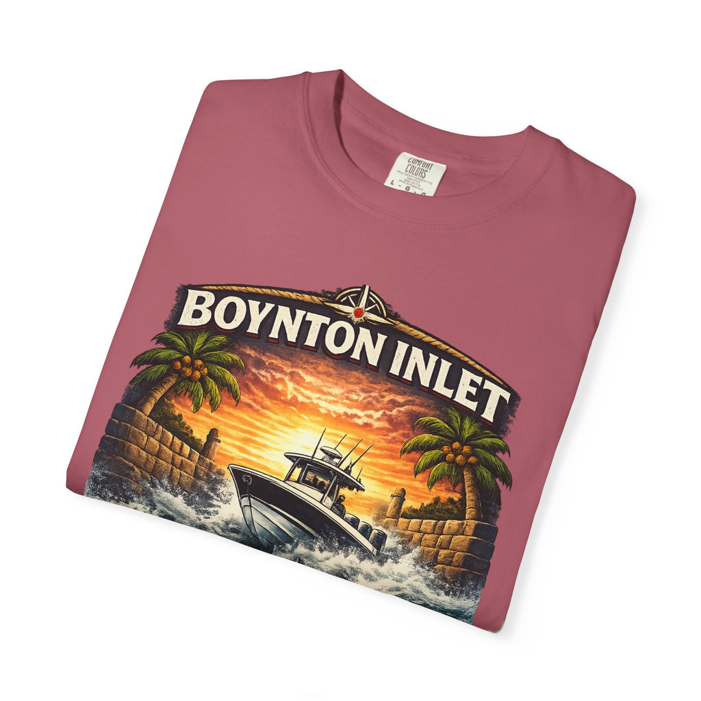 Boynton Inlet Respect the Current Tee | Boynton Beach Florida Boating & Offshore Fishing Shirt for Men | Comfort Colors 1717 Inlet Captain T-Shirt