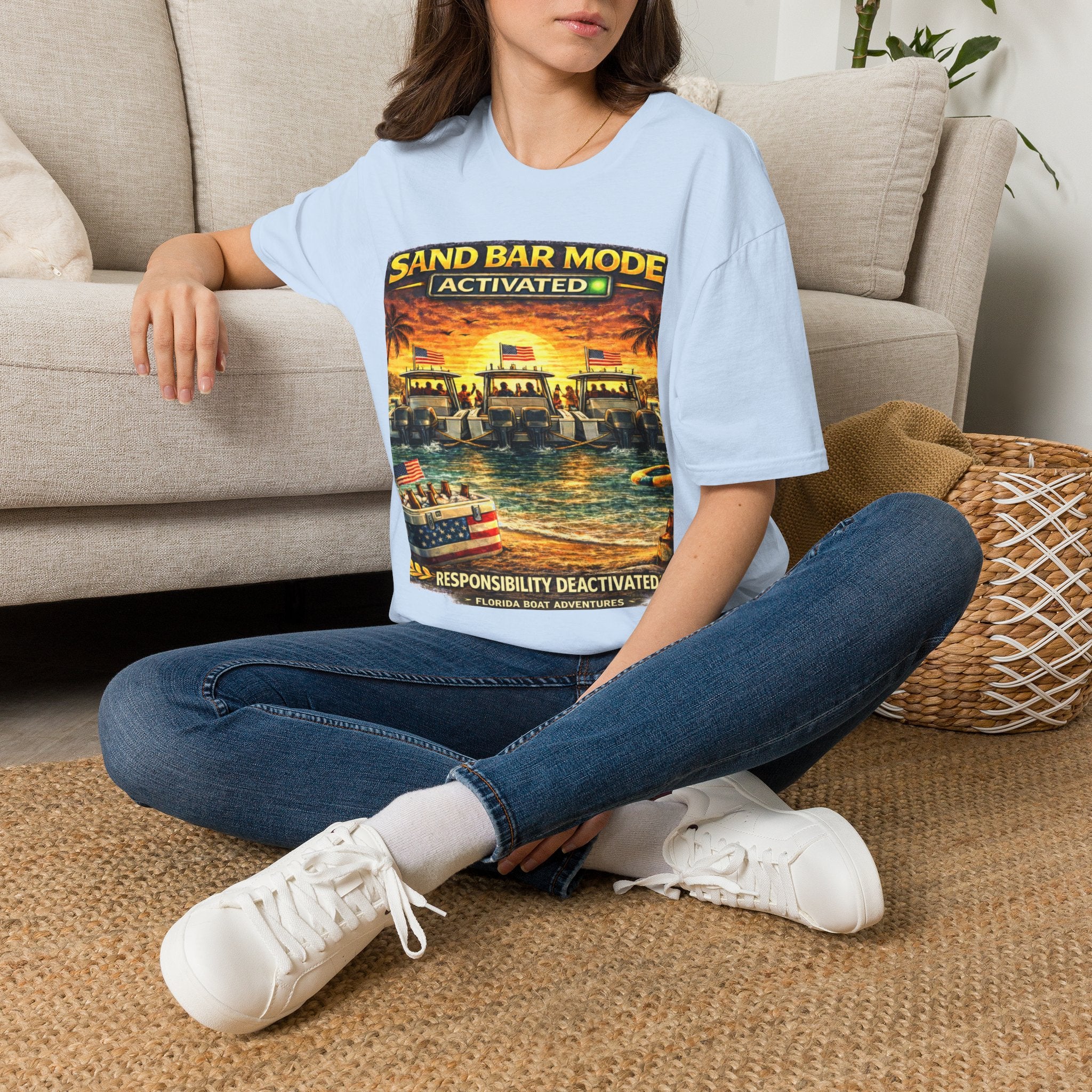 Sandbar Mode Activated Tee | Funny Florida Boating & Sandbar Party Shirt for Men | Gildan 6400 T-Shirt