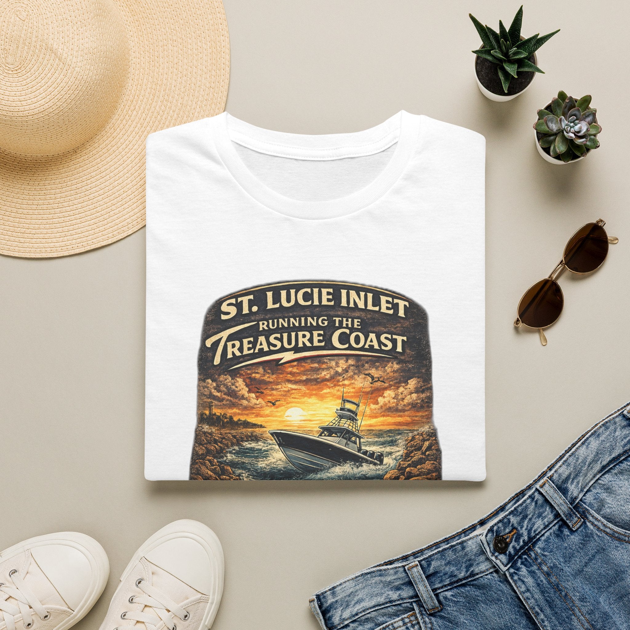 St. Lucie Inlet Adventure Begins Tee | Stuart Florida Boating & Offshore Fishing Shirt for Men | Gildan 6400 T-Shirt