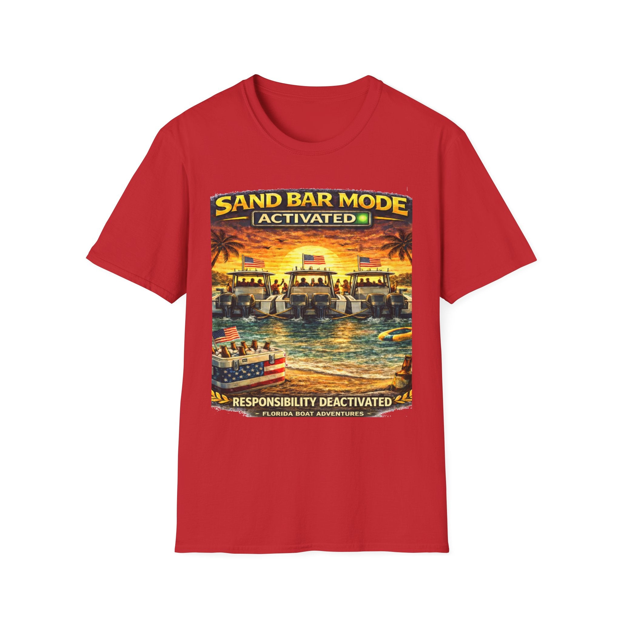 Sandbar Mode Activated Tee | Funny Florida Boating & Sandbar Party Shirt for Men | Gildan 6400 T-Shirt