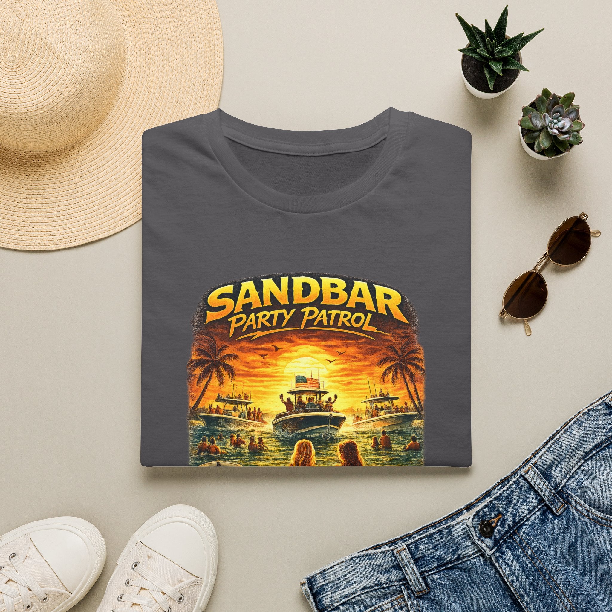Sandbar Party Patrol Tee | Funny Florida Boating & Boat Party Shirt for Men | Gildan 6400 T-Shirt