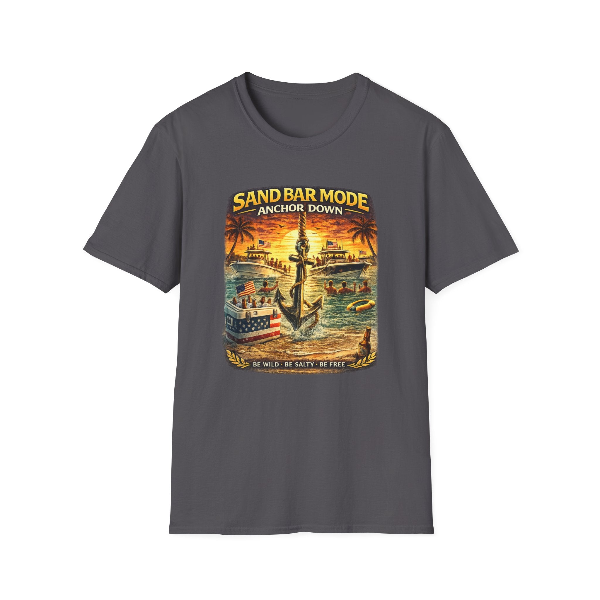 Anchor Down Sandbar Mode Tee | Funny Florida Boating & Sandbar Life Shirt for Men | Gildan 6400 T-Shirt