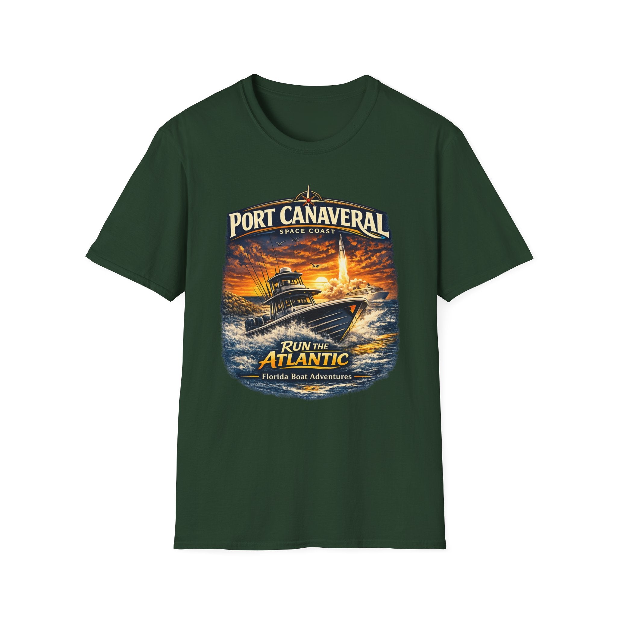 Port Canaveral Space Coast Boating Tee | Cape Canaveral Atlantic Fishing Shirt for Men | Gildan 6400 Florida T-Shirt