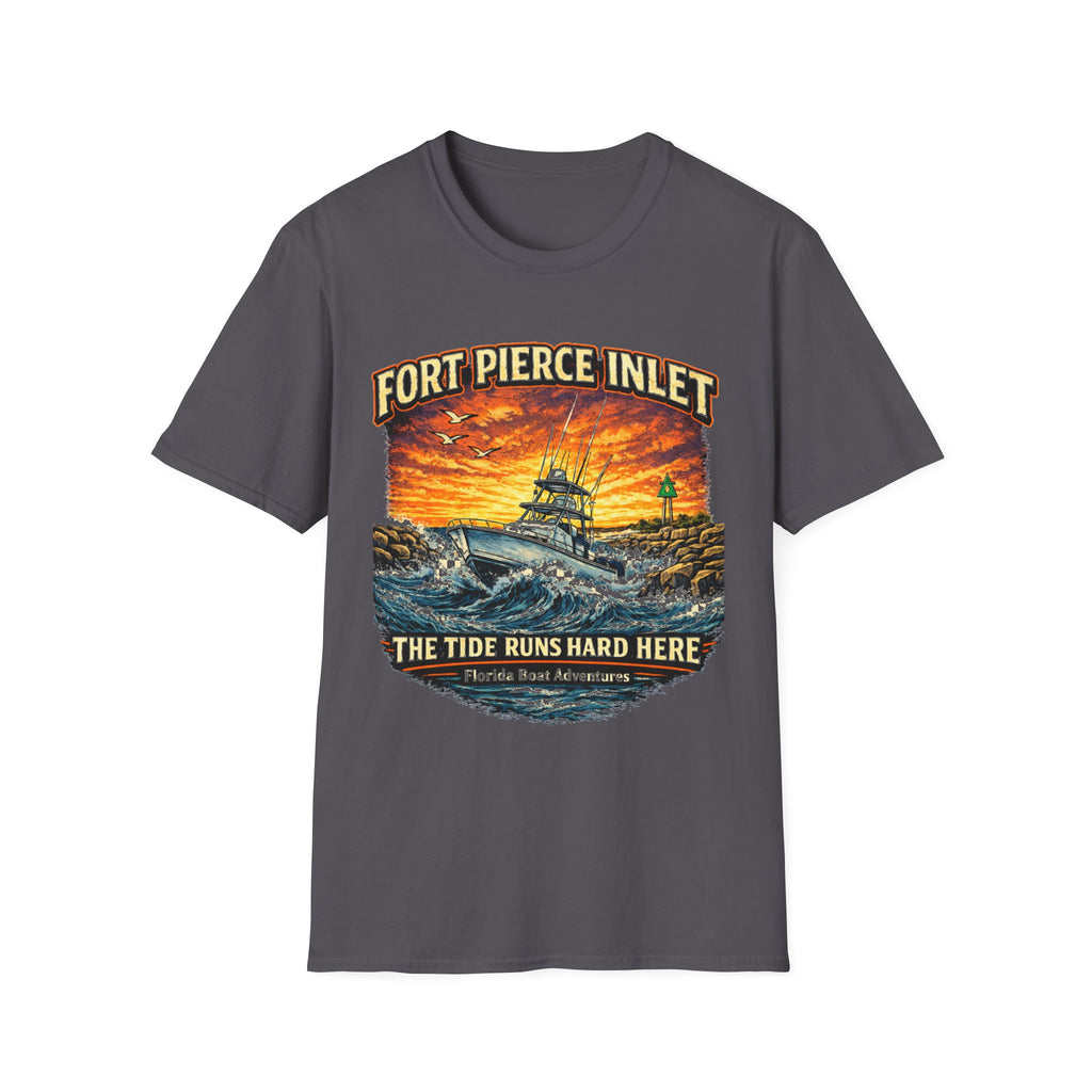 Fort Pierce Inlet Respect the Current Tee | Treasure Coast Florida Boating & Fishing Shirt for Men | Gildan 6400 T-Shirt