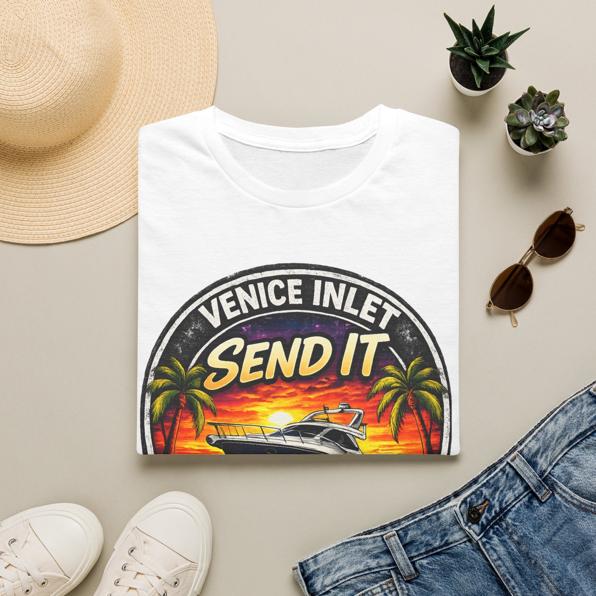 Venice Inlet Florida Tee | Gulf Coast Boating & Offshore Fishing Shirt for Men | Gildan 6400 Venice Florida T-Shirt