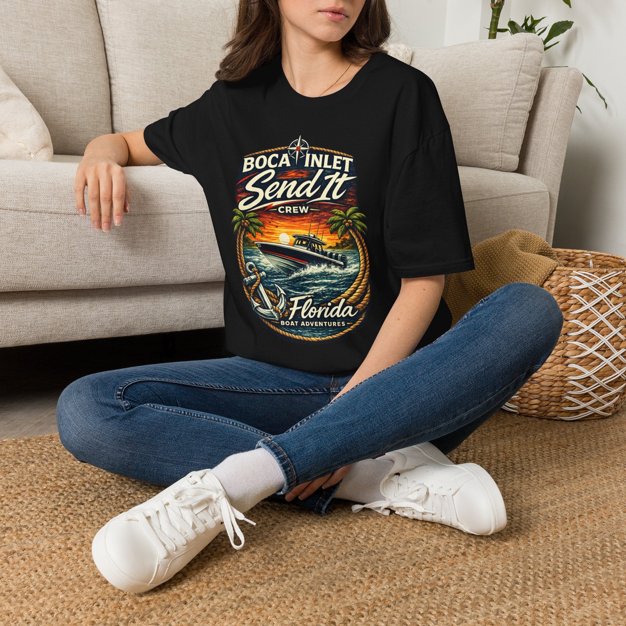 Boca Inlet Coastal Lifestyle Tee | Boca Raton Florida Boating Shirt for Men | Gildan 6400 South Florida T-Shirt