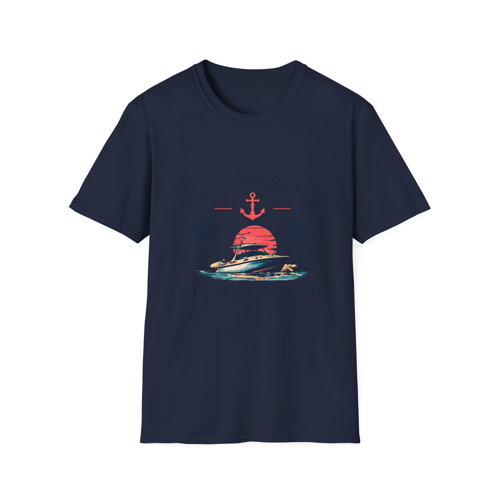 Salty Girls Club Tee | Gulf of America Girl | Florida Boat Adventures Boating Shirt for Women | Gildan 6400 T-Shirt