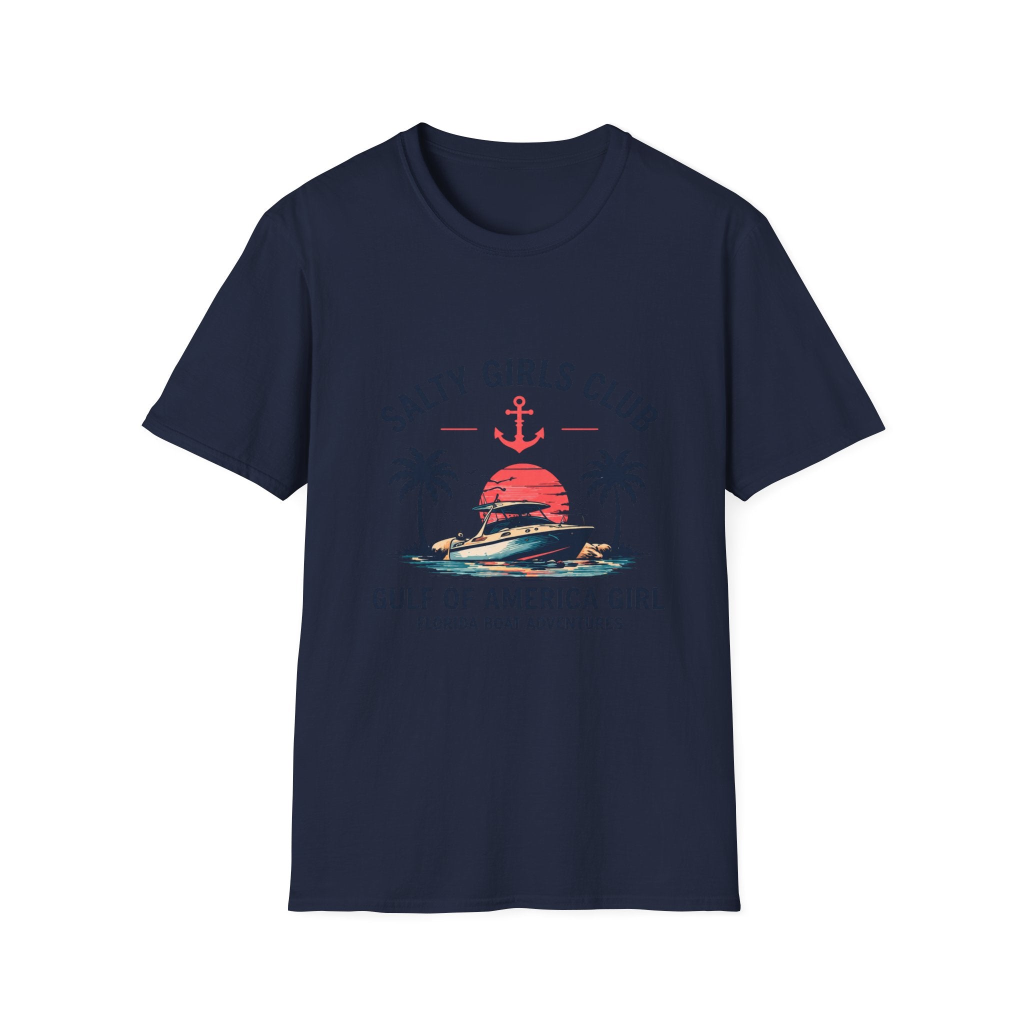 Salty Girls Club Tee | Gulf of America Girl | Florida Boat Adventures Boating Shirt for Women | Gildan 6400 T-Shirt