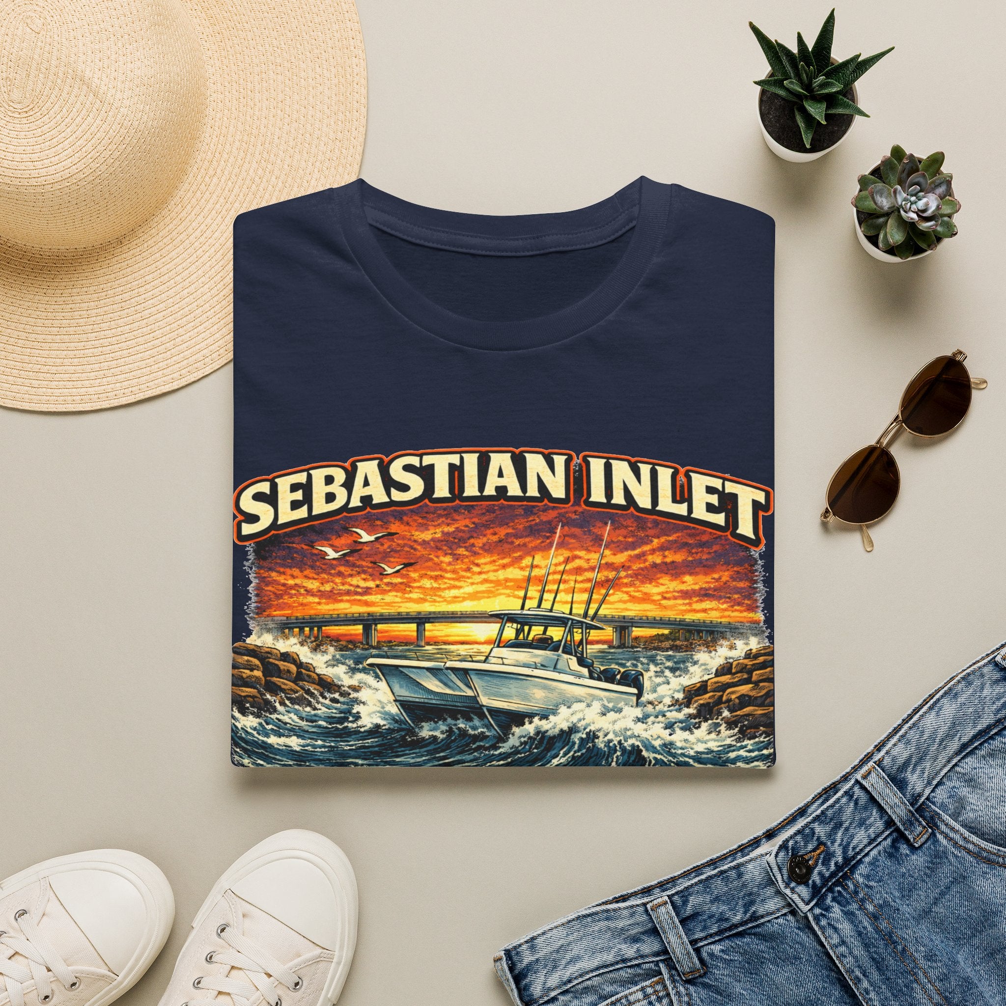 Sebastian Inlet Respect the Outgoing Tee | Florida Fishing & Boating Shirt for Men | Gildan 6400 Space Coast T-Shirt