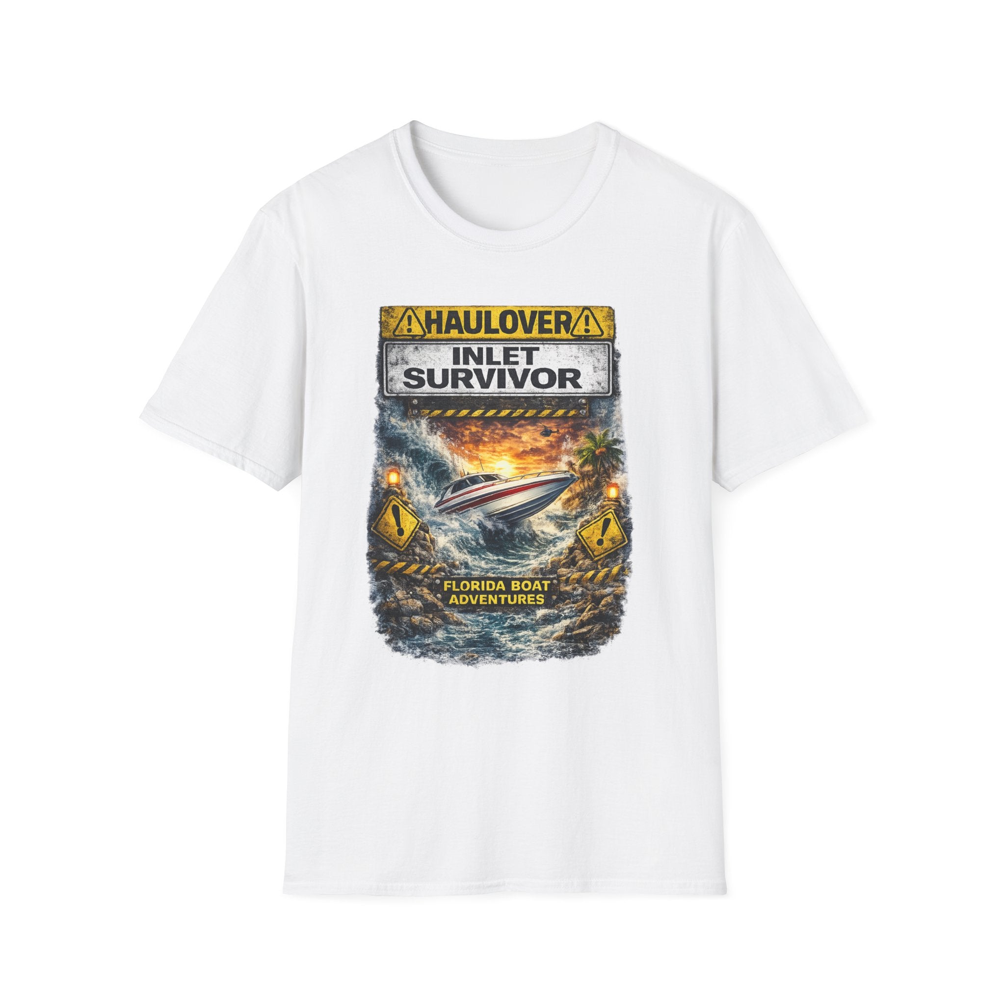 Haulover Inlet Survivor Tee | Miami Florida Boating & Offshore Fishing Shirt for Men | Gildan 6400 South Florida Inlet T-Shirt