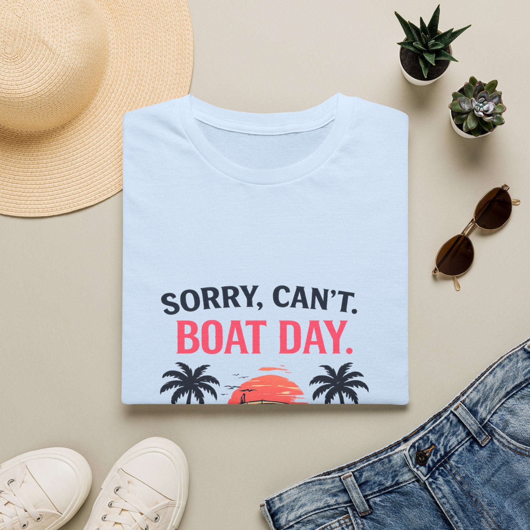Sorry Can't Boat Day Tee | Gulf of America Girl | Florida Boat Adventures Boating Shirt for Women | Gildan 6400 T-Shirt