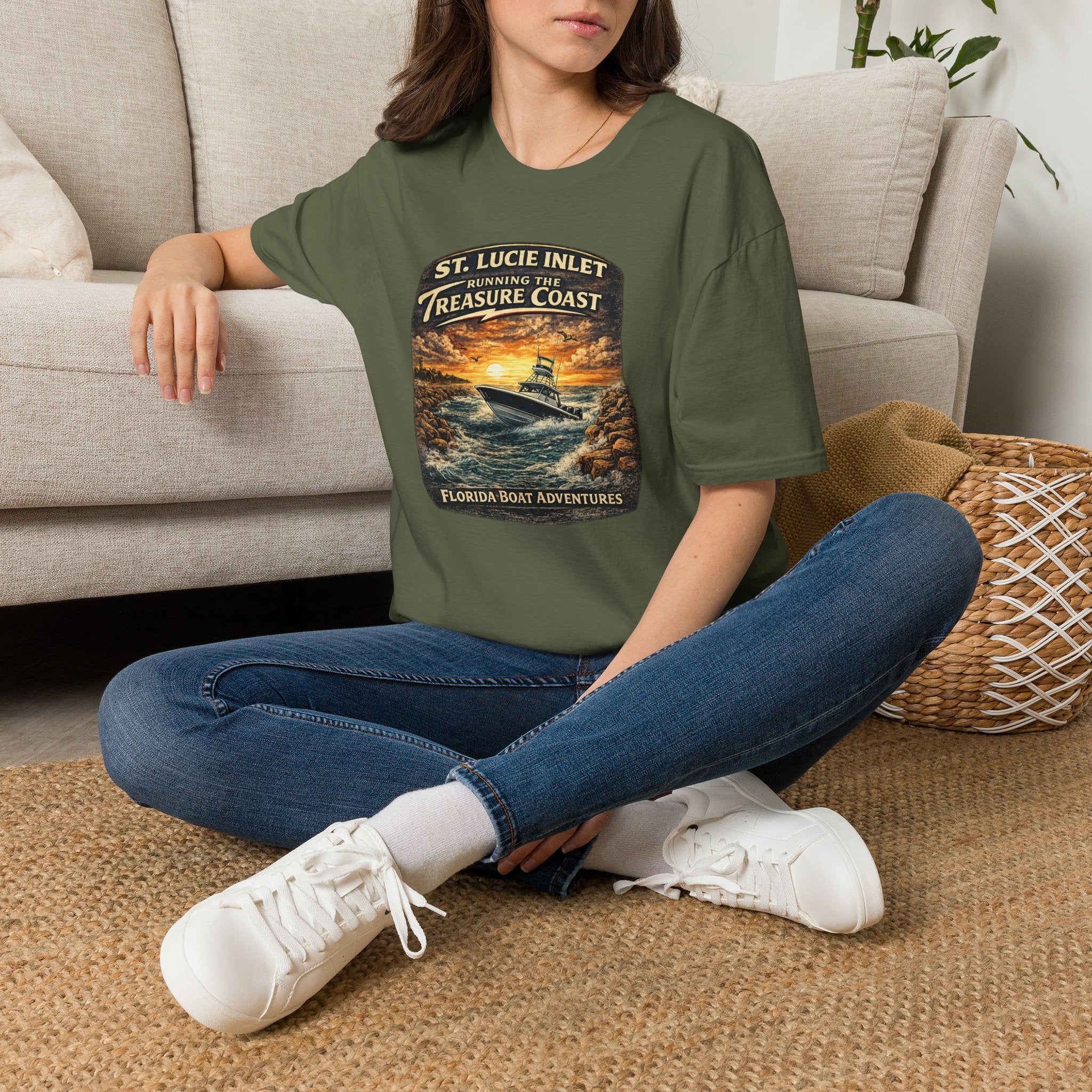 St. Lucie Inlet Adventure Begins Tee | Stuart Florida Boating & Offshore Fishing Shirt for Men | Gildan 6400 T-Shirt