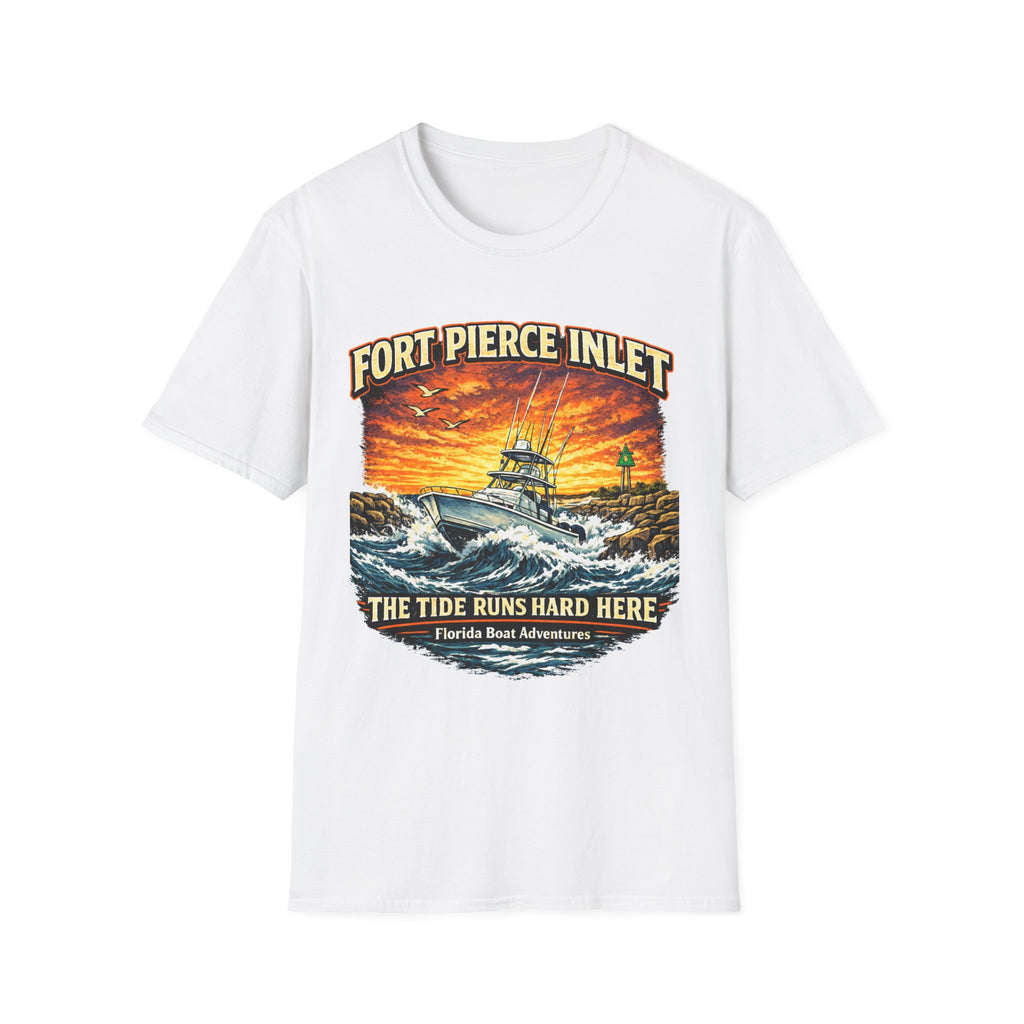 Fort Pierce Inlet Respect the Current Tee | Treasure Coast Florida Boating & Fishing Shirt for Men | Gildan 6400 T-Shirt
