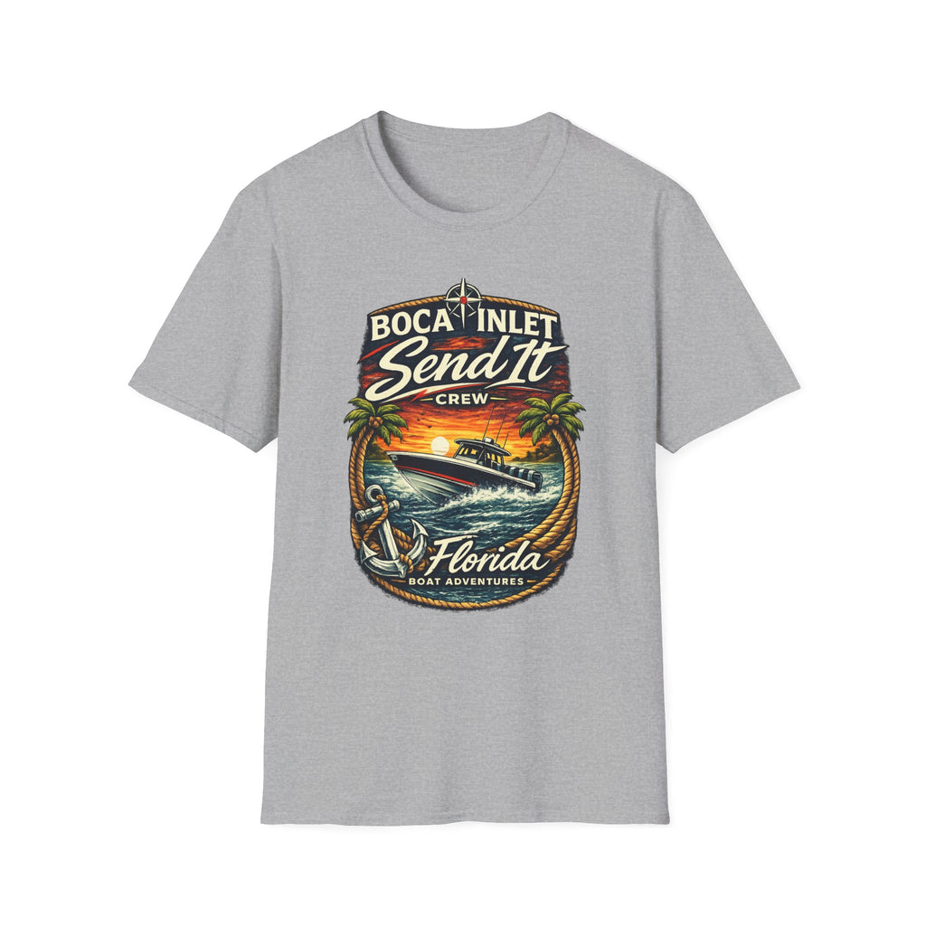 Boca Inlet Coastal Lifestyle Tee | Boca Raton Florida Boating Shirt for Men | Gildan 6400 South Florida T-Shirt