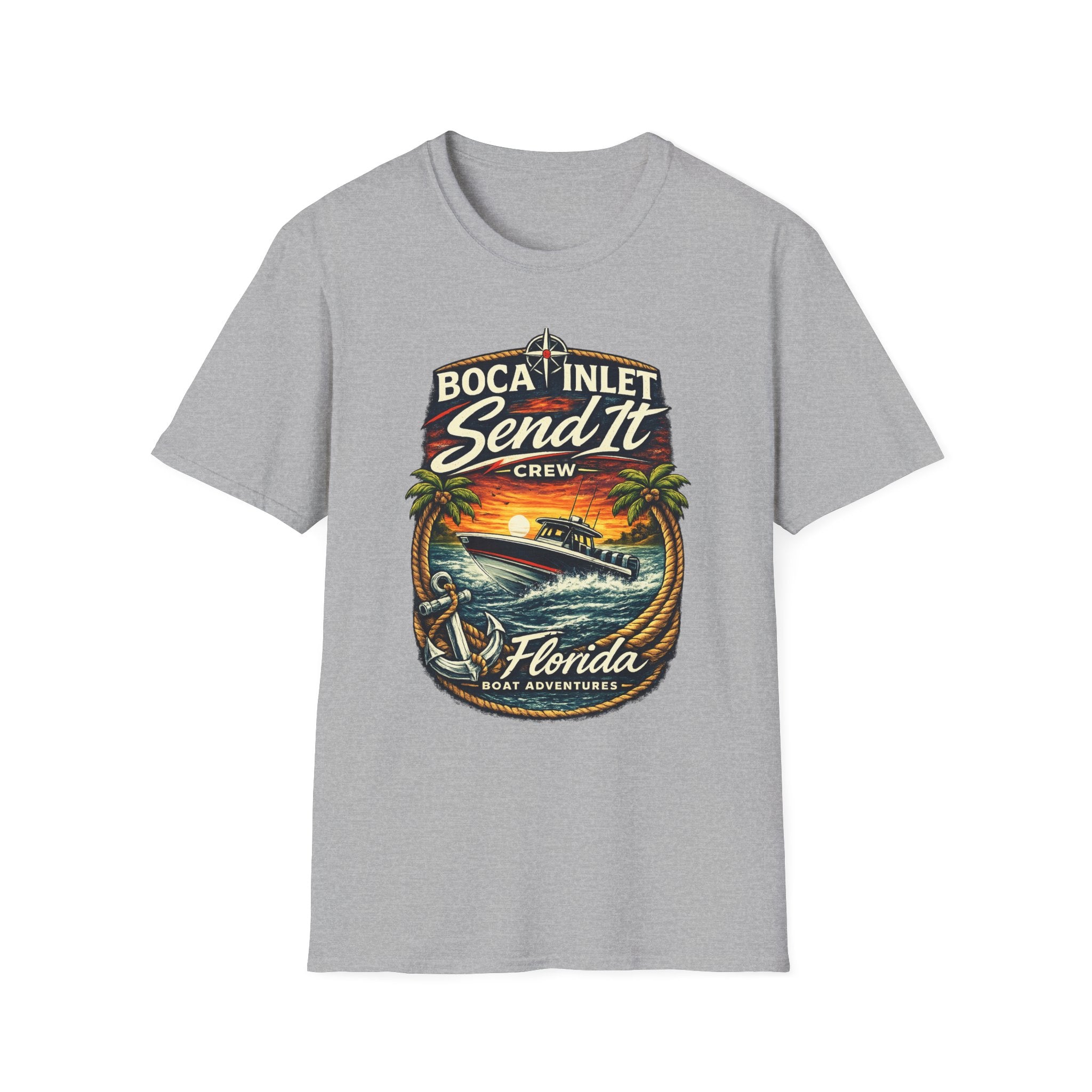 Boca Inlet Coastal Lifestyle Tee | Boca Raton Florida Boating Shirt for Men | Gildan 6400 South Florida T-Shirt