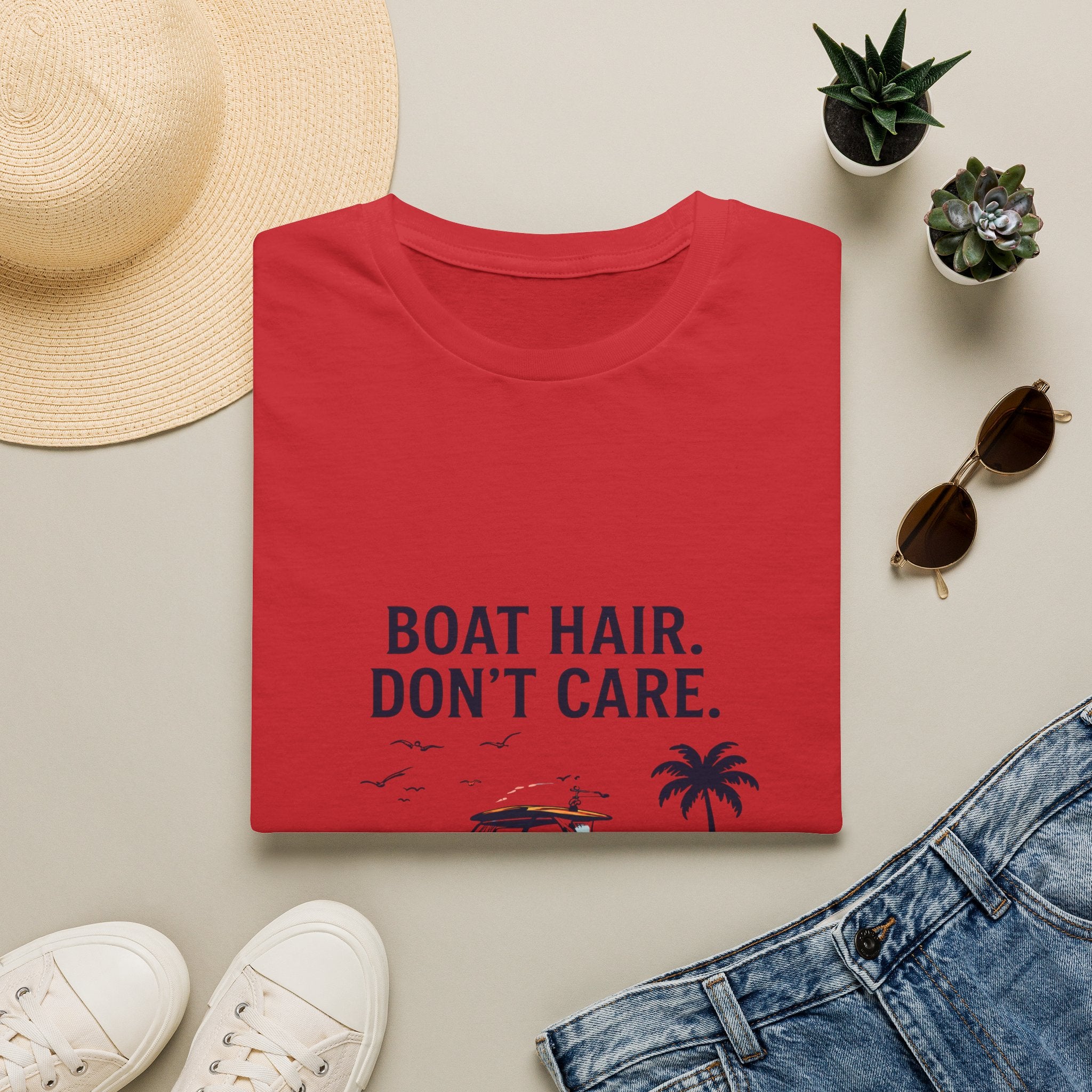 Boat Hair Don't Care Tee | Gulf of America Girl | Florida Boat Adventures Boating Shirt for Women | Gildan 6400 T-Shirt