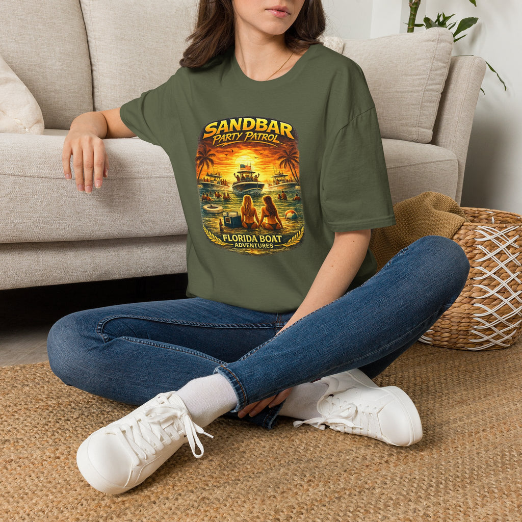 Sandbar Party Patrol Tee | Funny Florida Boating & Boat Party Shirt for Men | Gildan 6400 T-Shirt