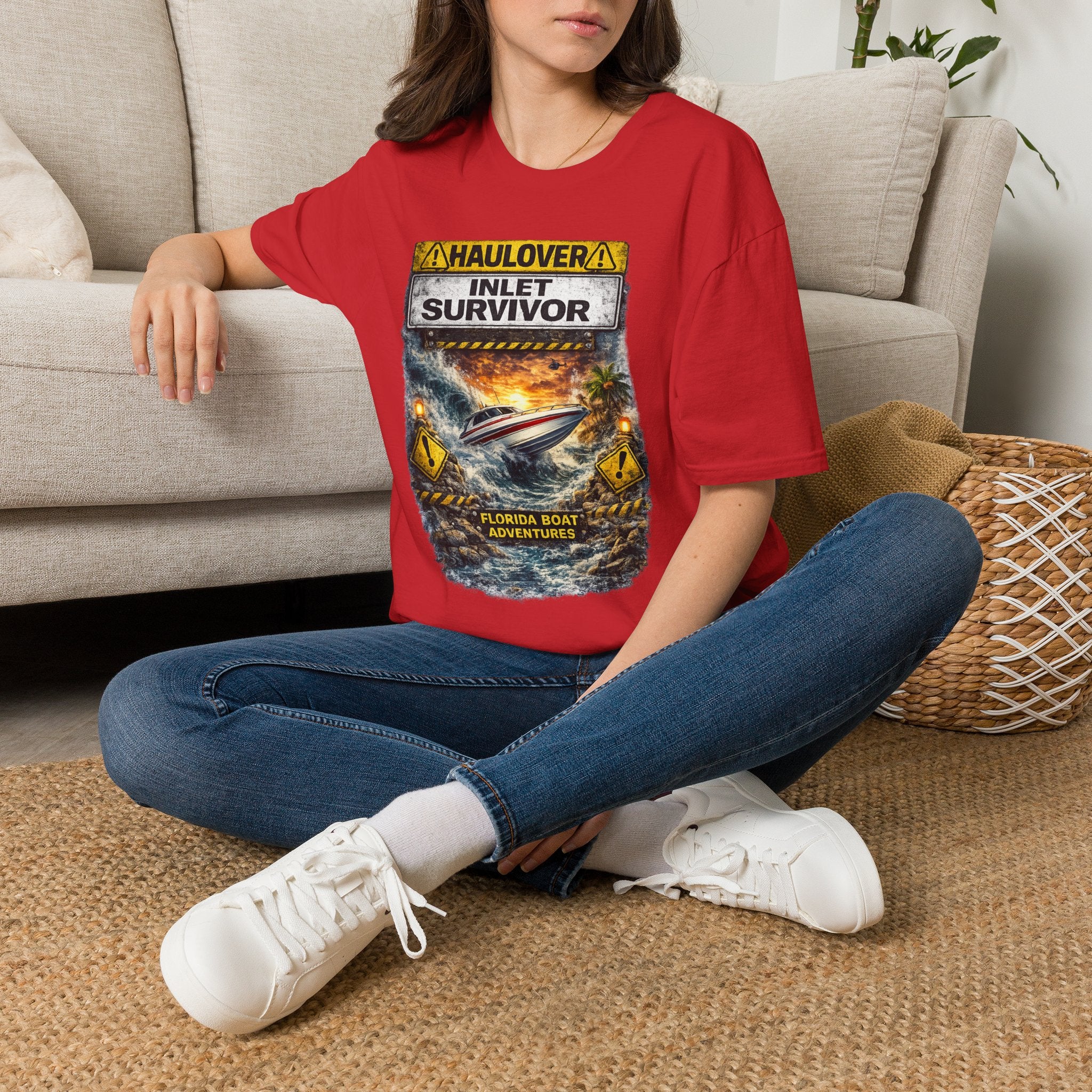 Haulover Inlet Survivor Tee | Miami Florida Boating & Offshore Fishing Shirt for Men | Gildan 6400 South Florida Inlet T-Shirt