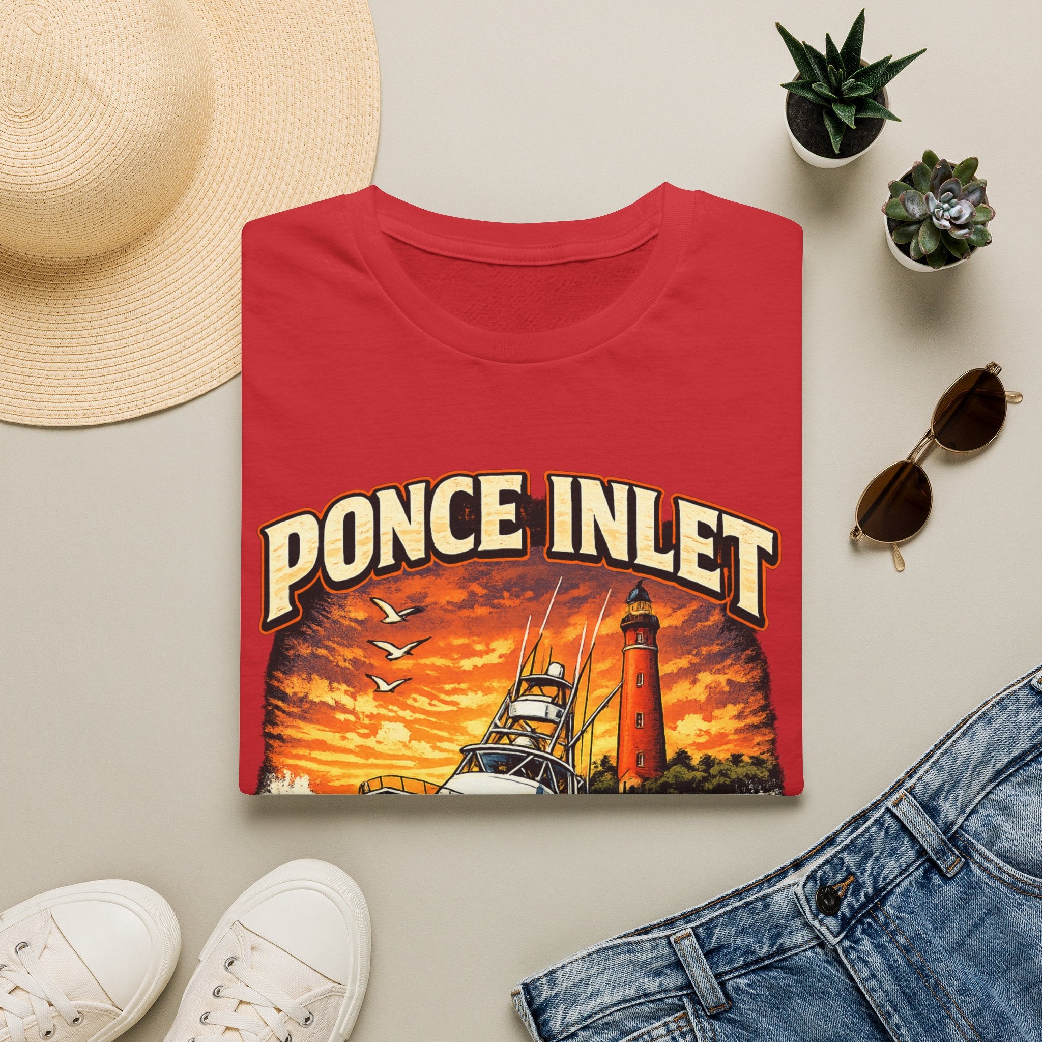 Ponce Inlet Respect the Tide Tee | Daytona Beach & New Smyrna Boating Shirt for Men | Gildan 6400 Florida T-Shirt