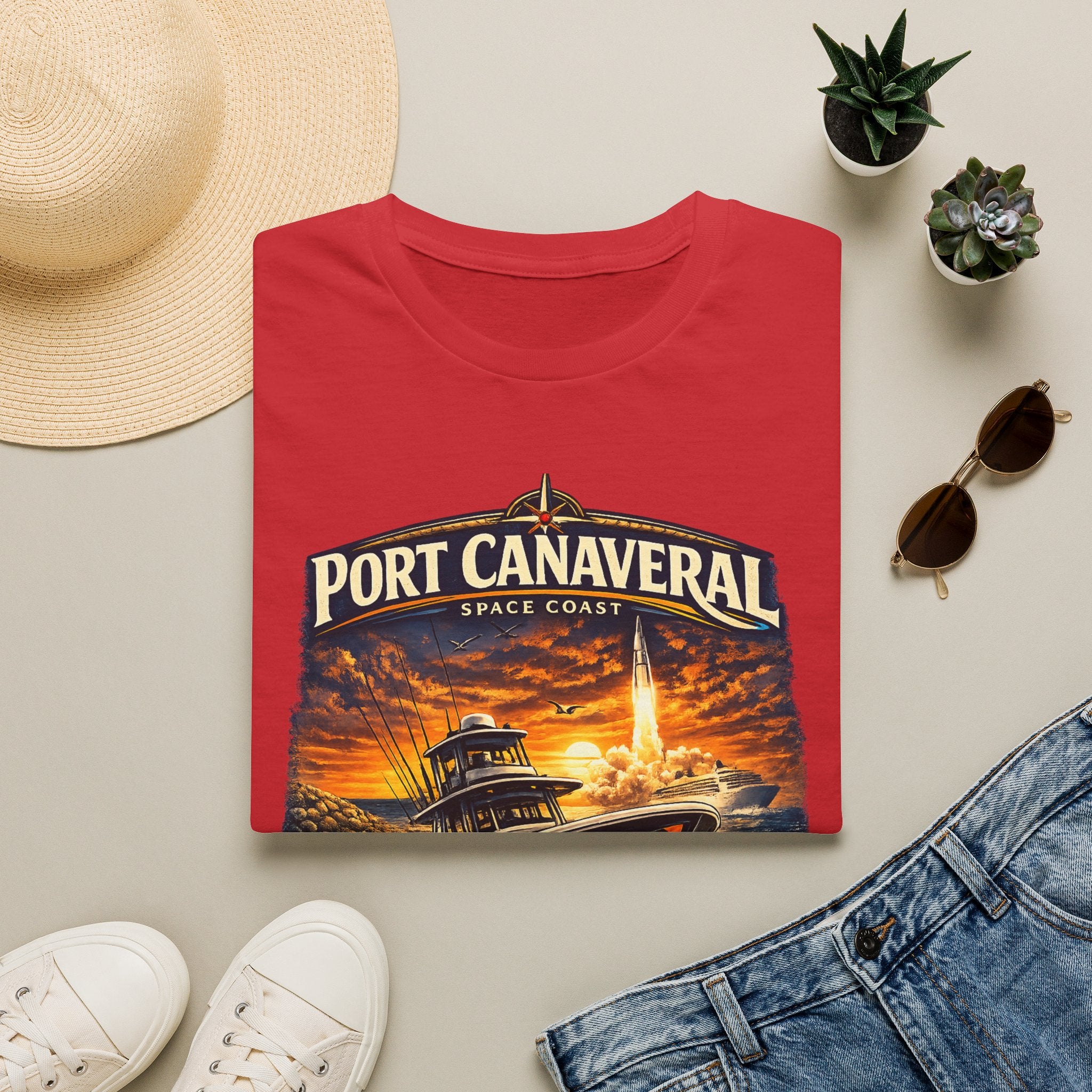Port Canaveral Space Coast Boating Tee | Cape Canaveral Atlantic Fishing Shirt for Men | Gildan 6400 Florida T-Shirt