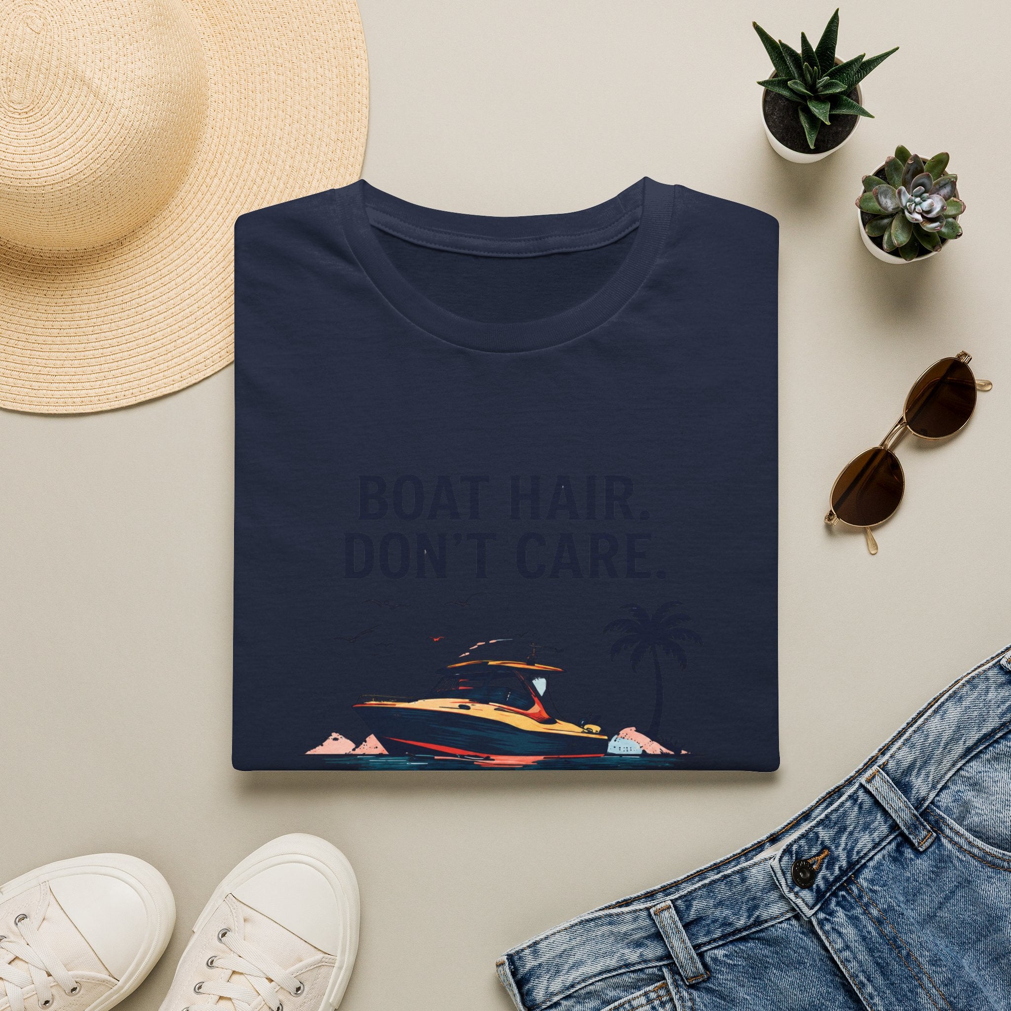 Boat Hair Don't Care Tee | Gulf of America Girl | Florida Boat Adventures Boating Shirt for Women | Gildan 6400 T-Shirt