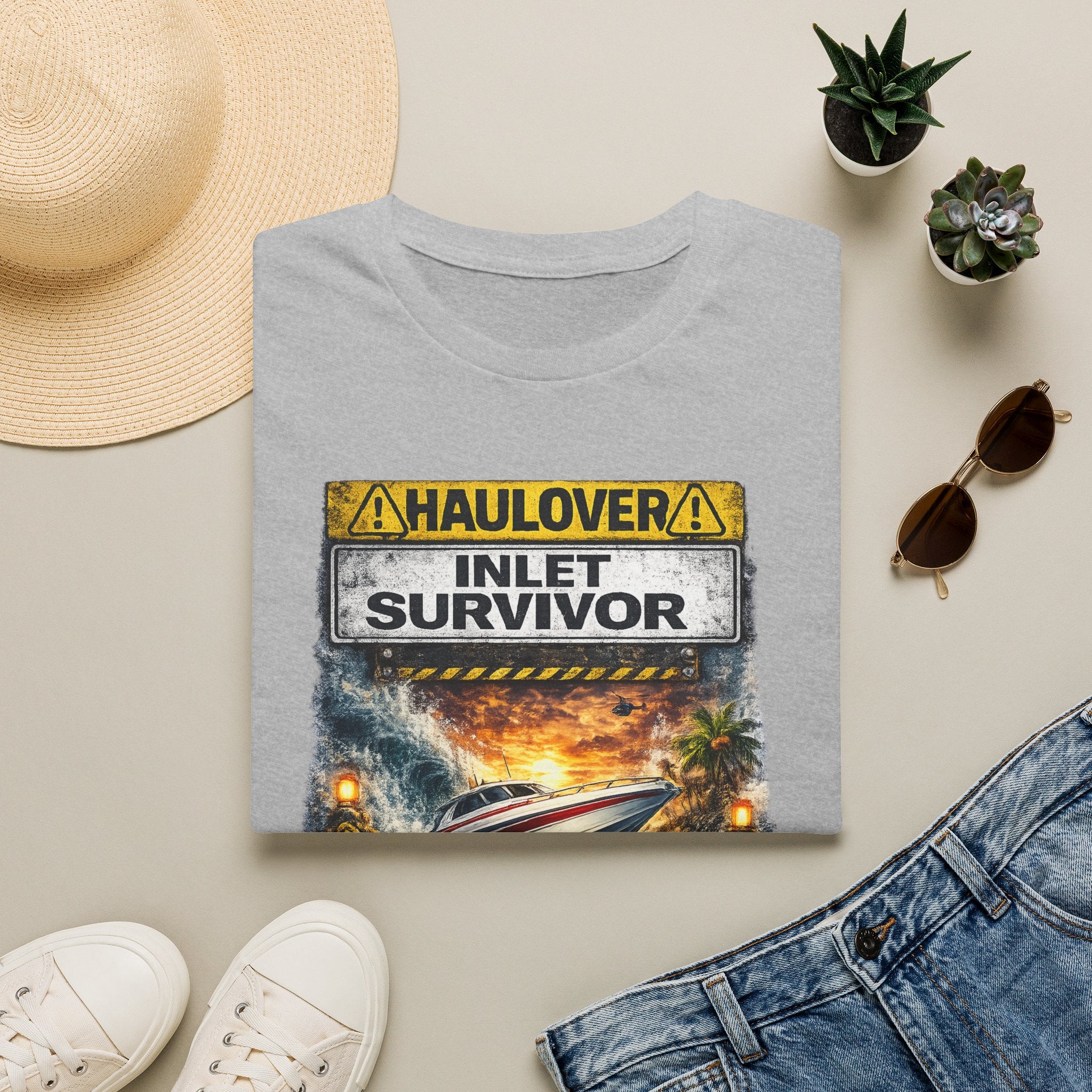 Haulover Inlet Survivor Tee | Miami Florida Boating & Offshore Fishing Shirt for Men | Gildan 6400 South Florida Inlet T-Shirt