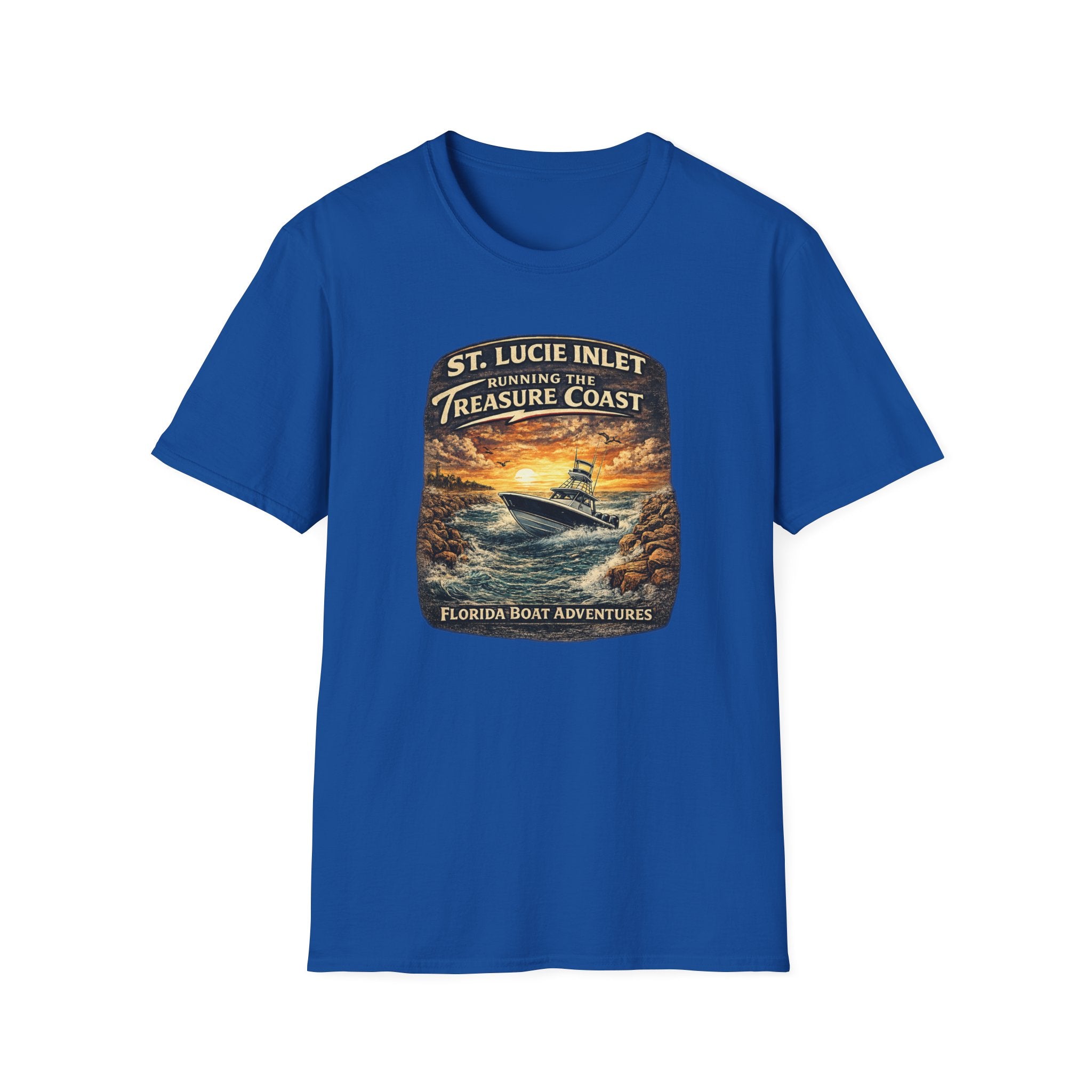 St. Lucie Inlet Adventure Begins Tee | Stuart Florida Boating & Offshore Fishing Shirt for Men | Gildan 6400 T-Shirt