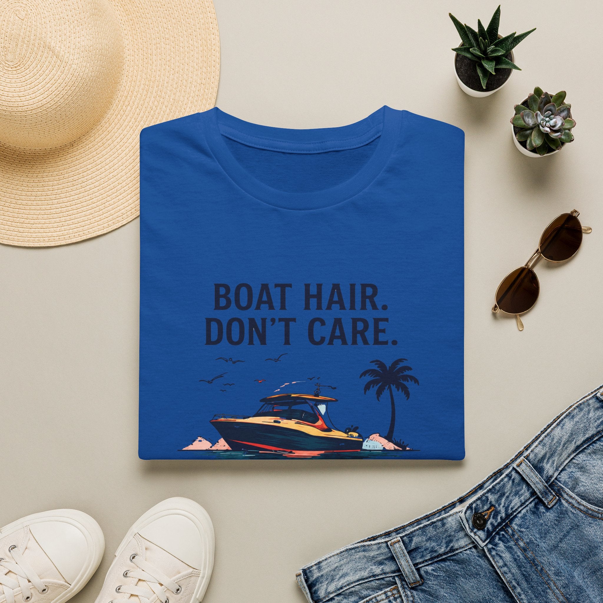 Boat Hair Don't Care Tee | Gulf of America Girl | Florida Boat Adventures Boating Shirt for Women | Gildan 6400 T-Shirt