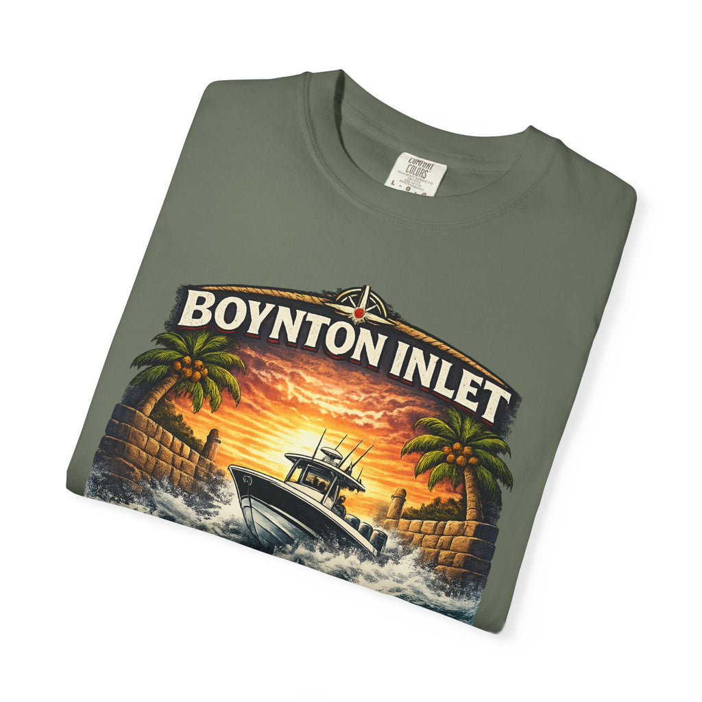 Boynton Inlet Respect the Current Tee | Boynton Beach Florida Boating & Offshore Fishing Shirt for Men | Comfort Colors 1717 Inlet Captain T-Shirt