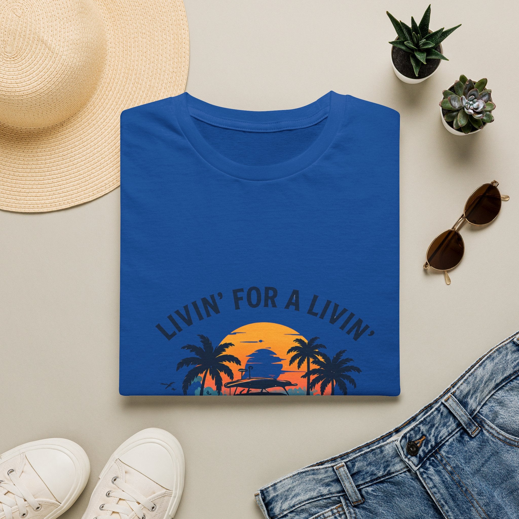 Livin' For A Livin' Tee | Gulf of America Girl | Florida Boat Adventures Boating Shirt for Women | Gildan 6400 T-Shirt