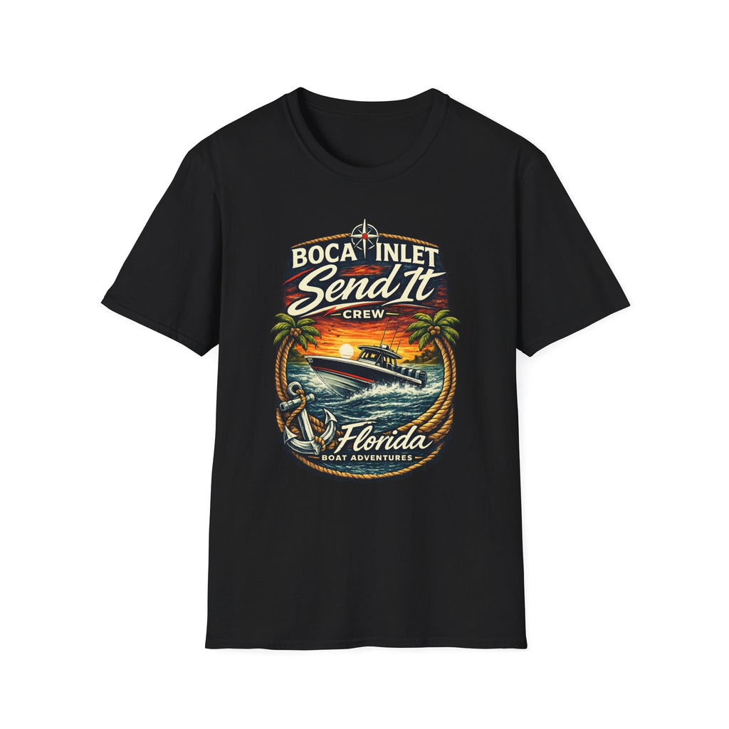 Boca Inlet Coastal Lifestyle Tee | Boca Raton Florida Boating Shirt for Men | Gildan 6400 South Florida T-Shirt