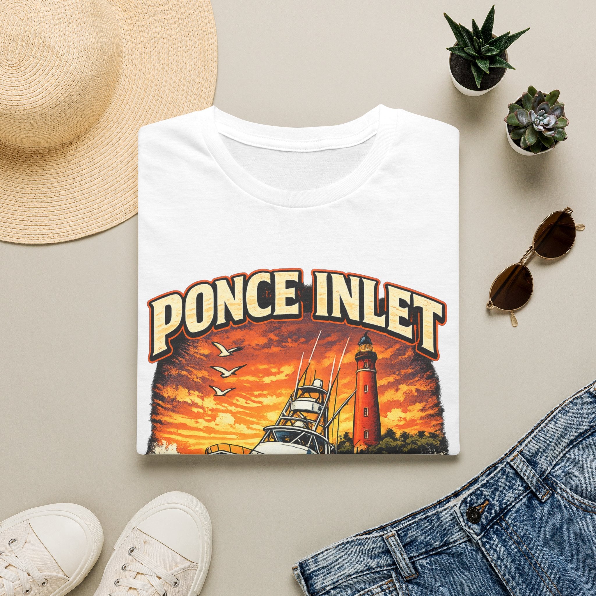 Ponce Inlet Respect the Tide Tee | Daytona Beach & New Smyrna Boating Shirt for Men | Gildan 6400 Florida T-Shirt
